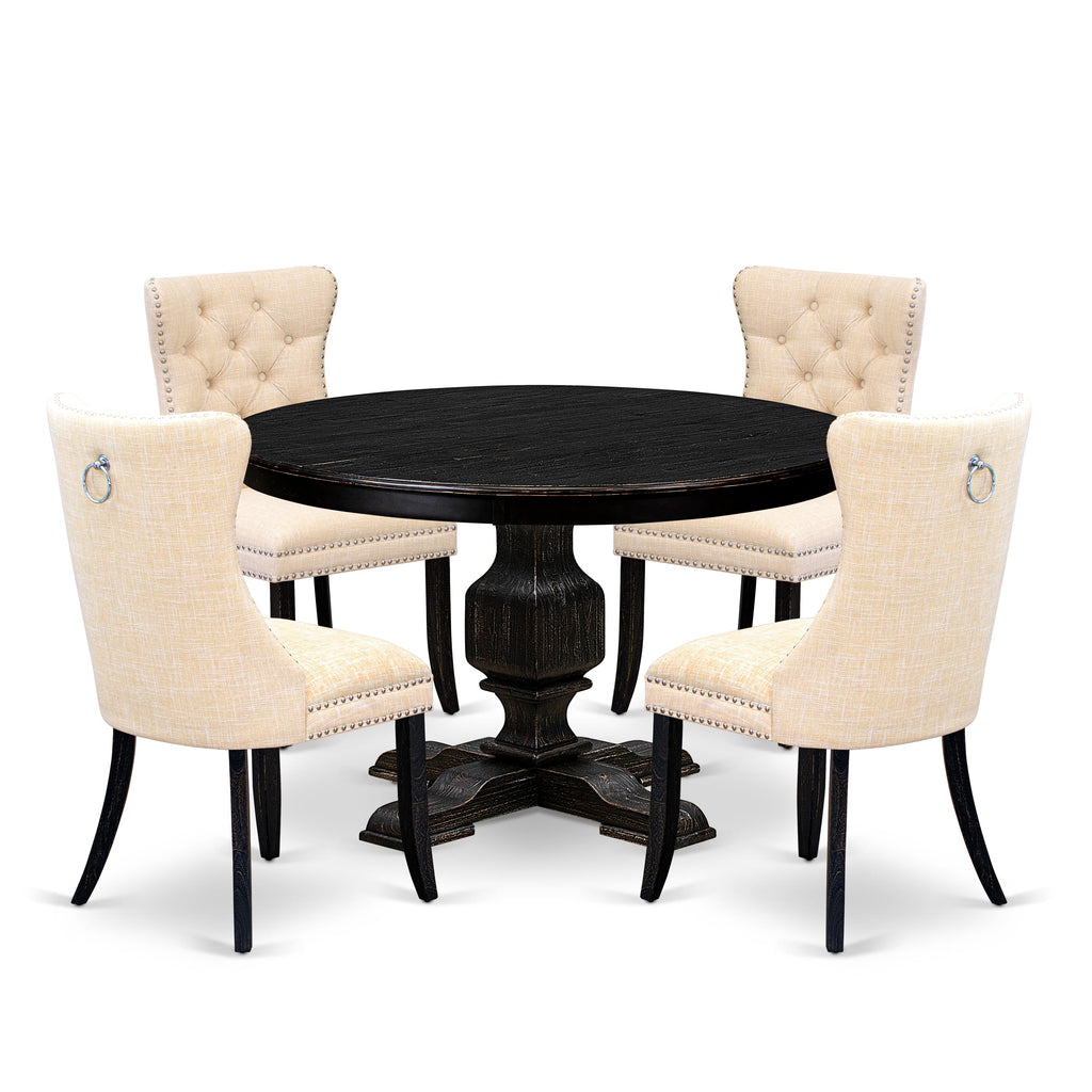 Luxe by East West Furniture F3DA5-411-32 5-piece Dining Set consists of a wood table and 4 Light Beige Linen Fabric dinner chair with Button Tufted Back - Sand Blasted Black