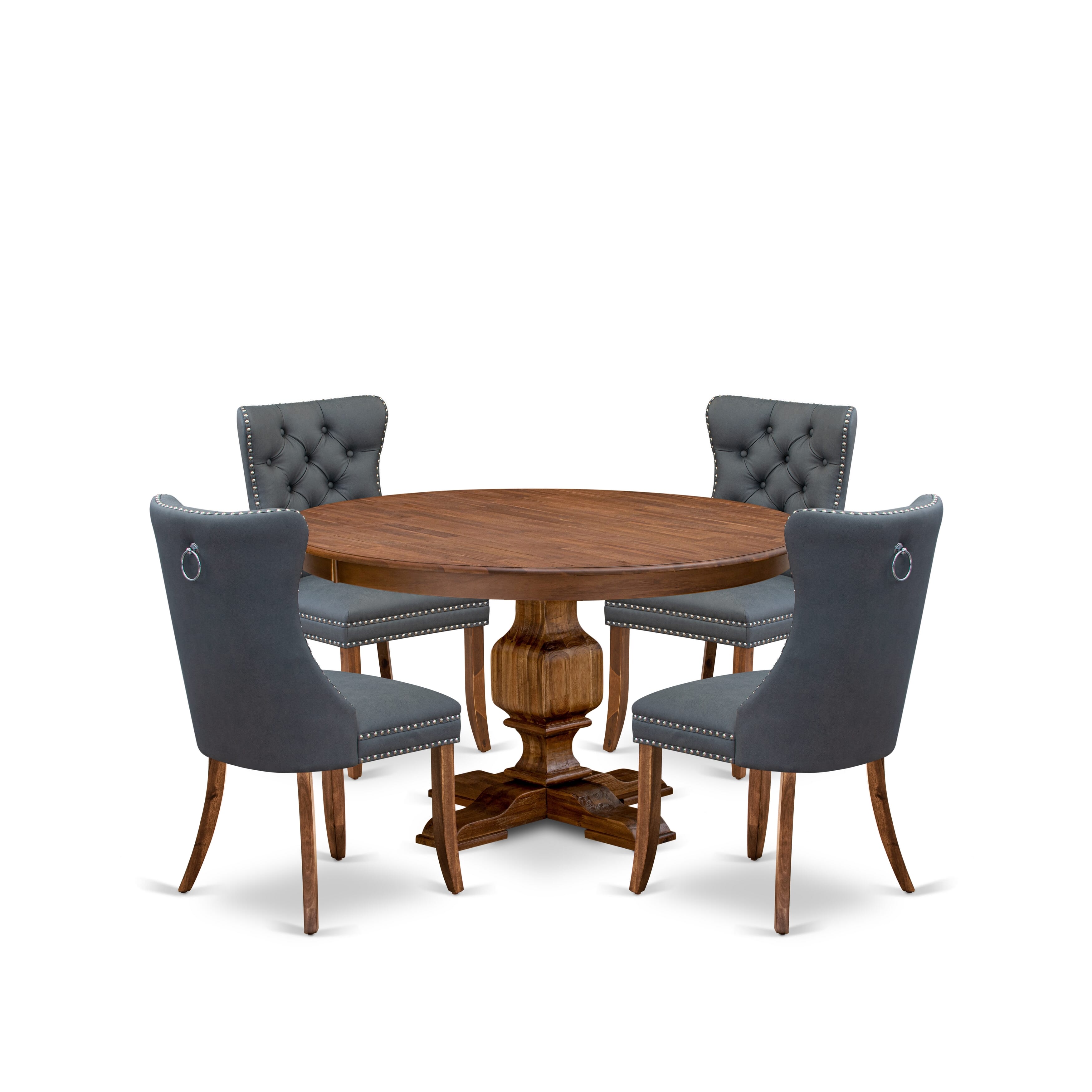 Luxe by East West Furniture F3DA5-50N-13 5-piece Dining table set included a Kitchen Table and 4 Platinum Gray Faux Leather Dining Room Chairs with Button Tufted Back - Antique Walnut Finish