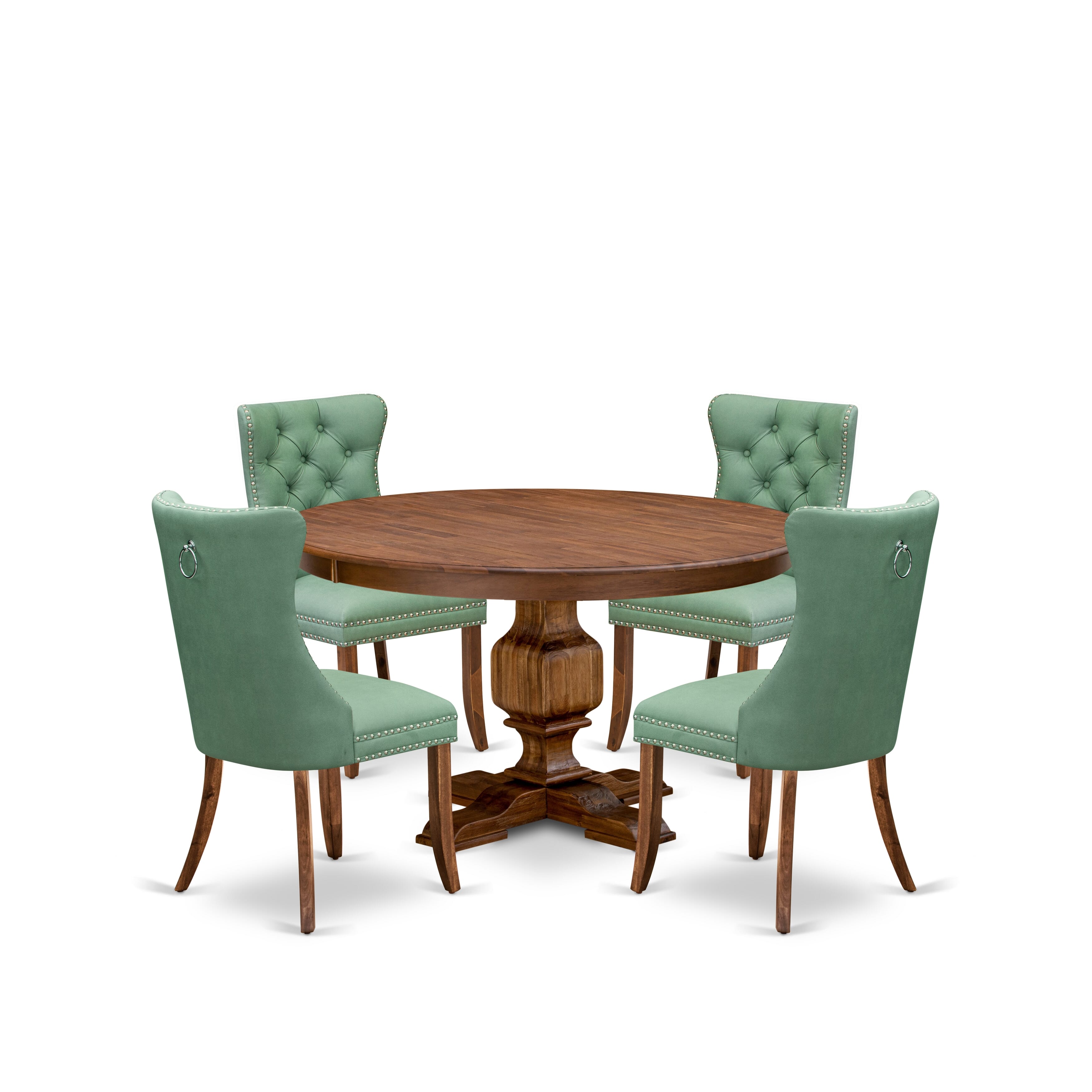 Luxe by East West Furniture F3DA5-50N-22 5-piece Dining table set consists of a Kitchen Table and 4 Willow Green Faux Leather Dining Room Chairs with Button Tufted Back - Antique Walnut Finish