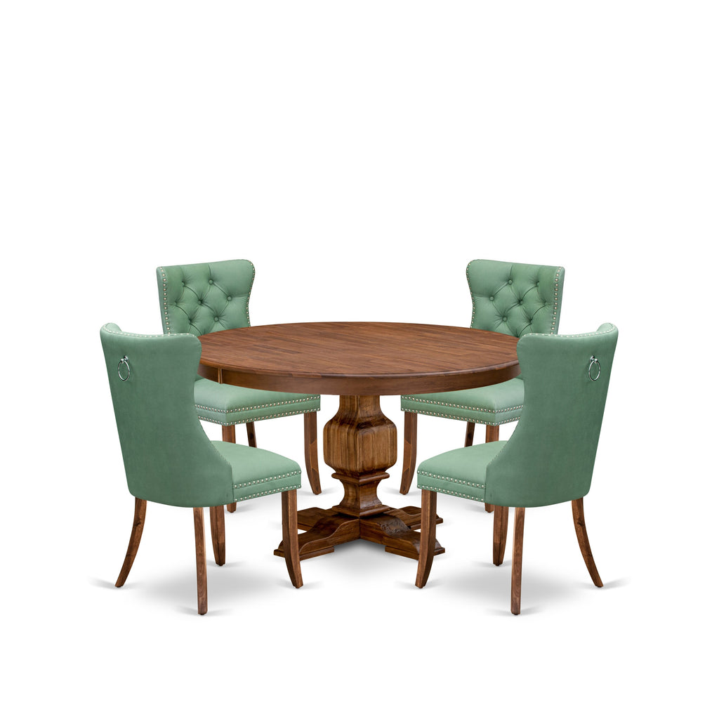 Luxe by East West Furniture F3DA5-50N-22 5-piece Dining table set consists of a Kitchen Table and 4 Willow Green Faux Leather Dining Room Chairs with Button Tufted Back - Antique Walnut Finish