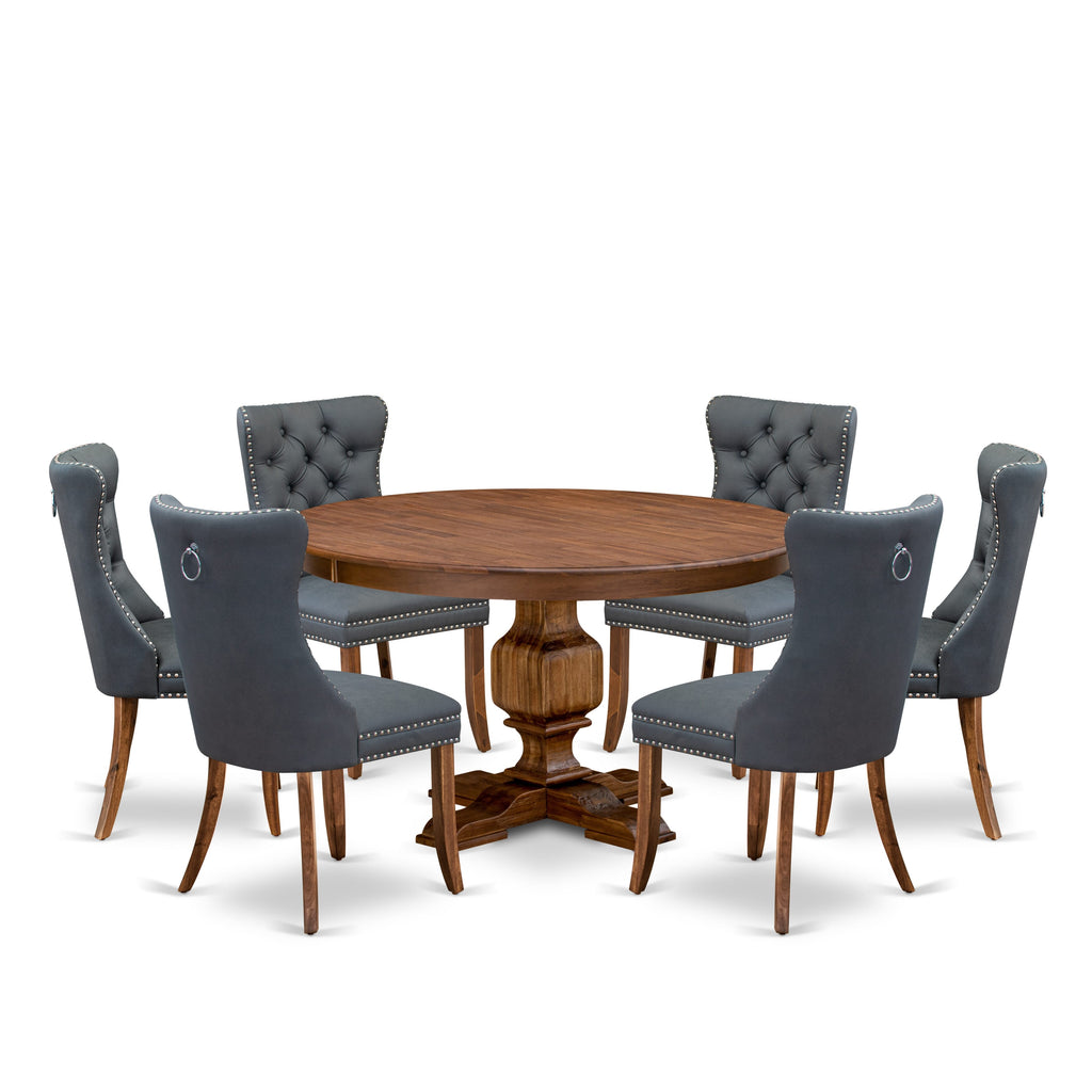 Luxe by East West Furniture F3DA7-50N-13 7-piece Kitchen table set included a Dining Table and 6 Platinum Gray Faux Leather Modern Dining Chairs with Button Tufted Back - Antique Walnut Finish