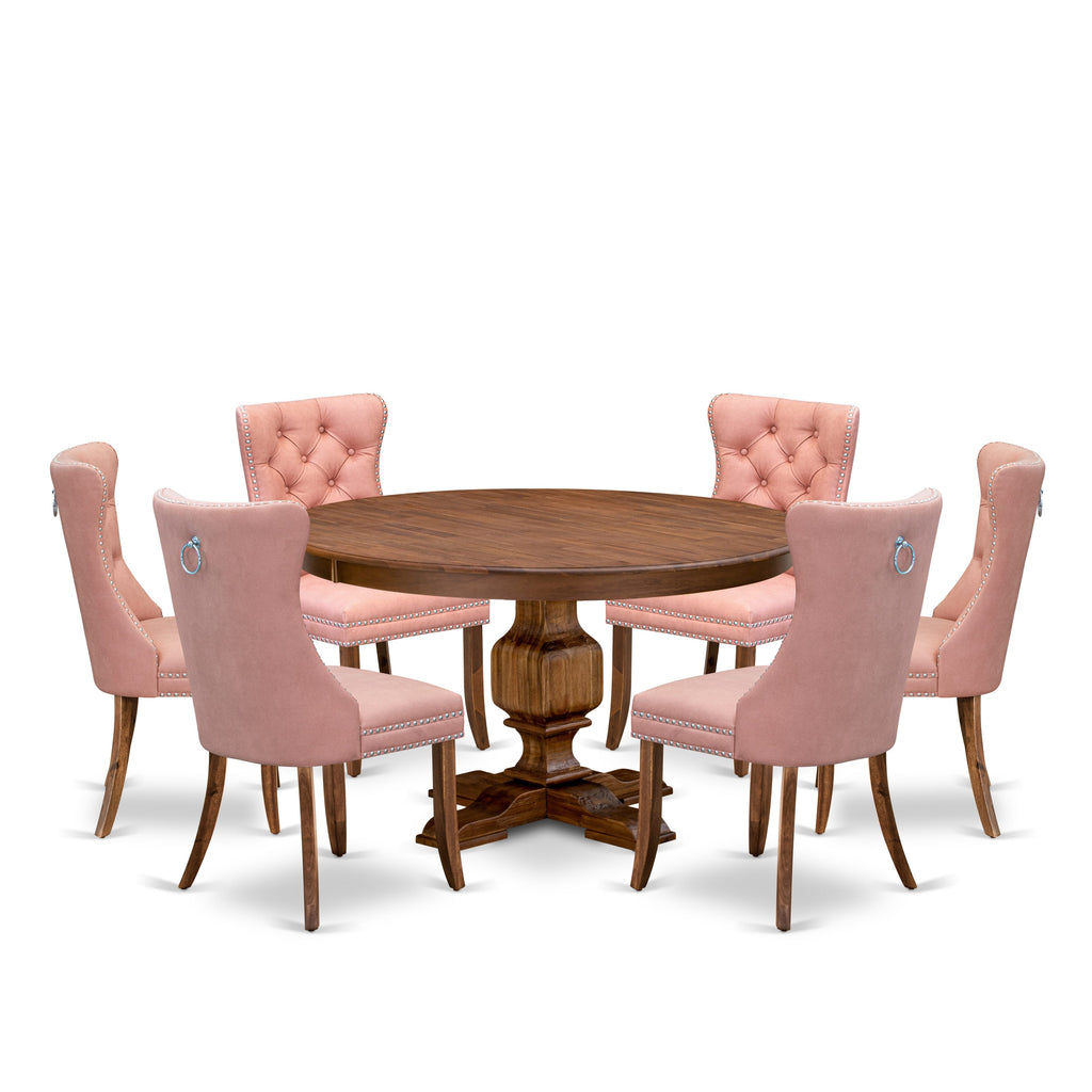 Luxe by East West Furniture F3DA7-50N-23 7-Pc Kitchen Set Consist a Mid Century Table and 6 Beige Red Faux Leather Upholstered Chairs with Button-Tufted Back, Antique Walnut