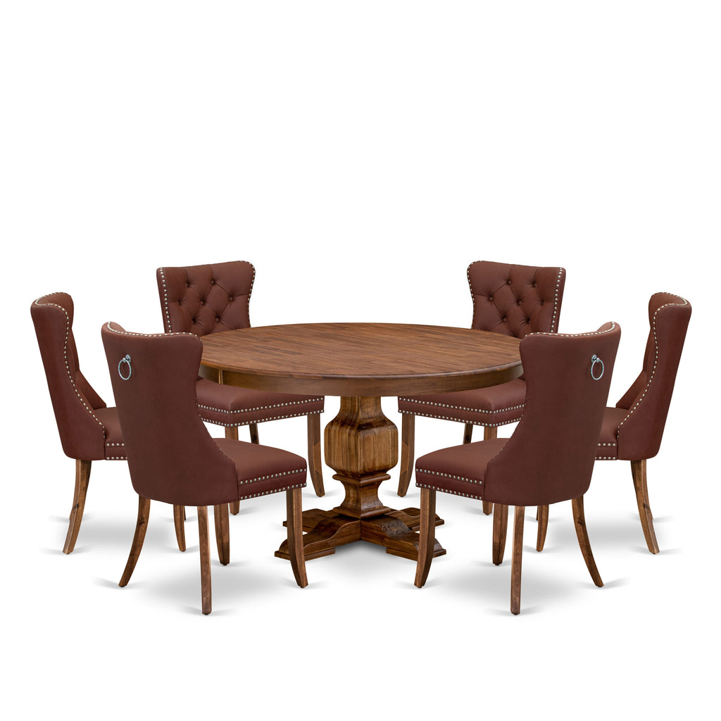 Luxe by East West Furniture F3DA7-50N-26 7-Pc Dining Table Set Consist a Mid Century Table and 6 Burgundy Faux Leather Parson Chairs with Button-Tufted Back, Antique Walnut
