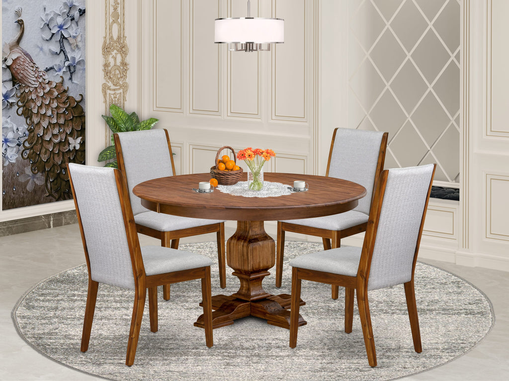 Luxe by East West Furniture - F3LA5-50N-05 - 5-Pc Dining Room Table Set Consist of A Modern Kitchen Table and 4 Grey Linen Fabric Parsons Chairs with High Back, Antique Walnut