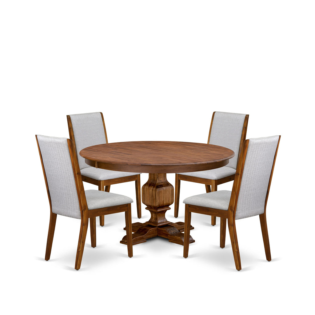 Luxe by East West Furniture - F3LA5-50N-05 - 5-Pc Dining Room Table Set Consist of A Modern Kitchen Table and 4 Grey Linen Fabric Parsons Chairs with High Back, Antique Walnut