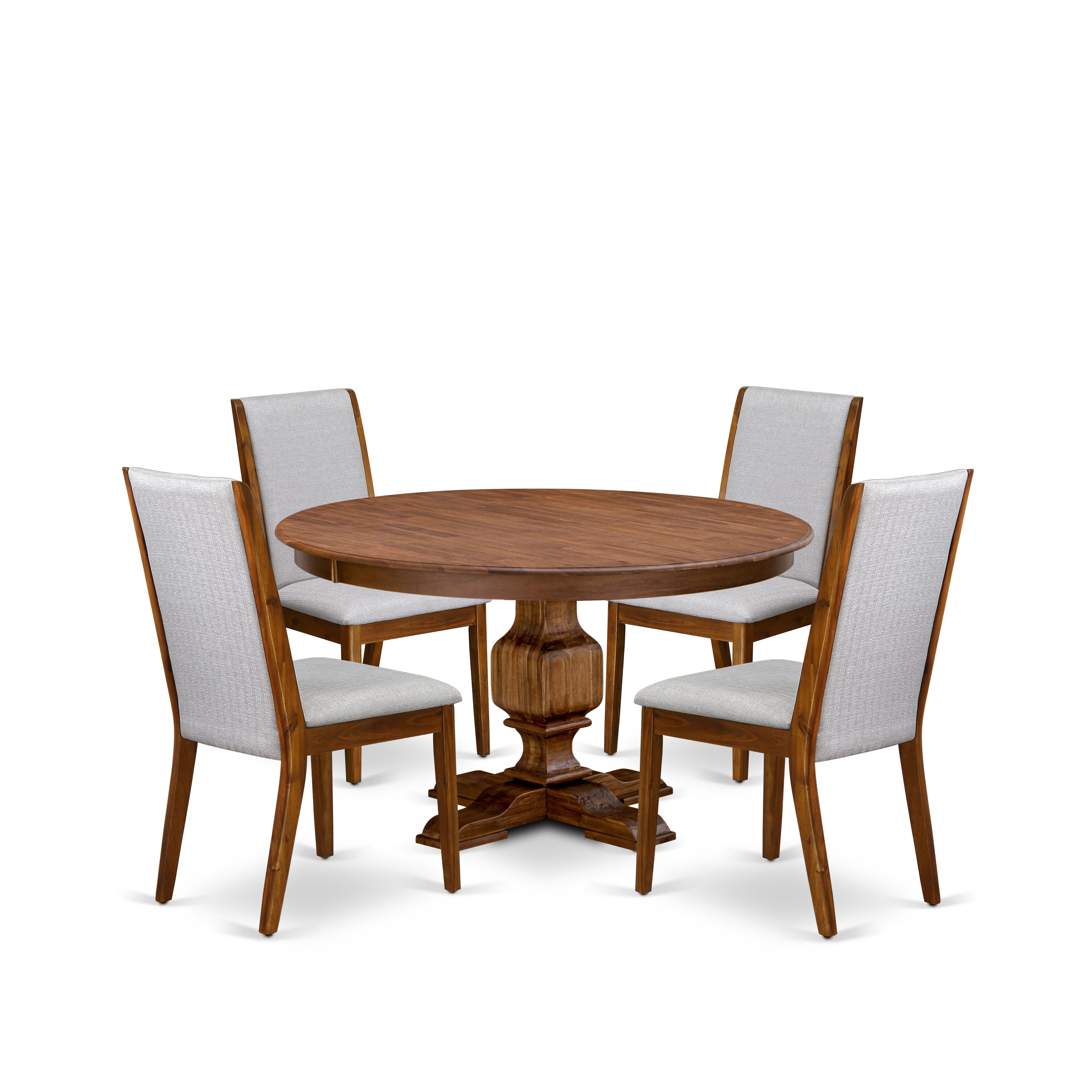 Luxe by East West Furniture - F3LA5-50N-05 - 5-Pc Dining Room Table Set Consist of A Modern Kitchen Table and 4 Grey Linen Fabric Parsons Chairs with High Back, Antique Walnut
