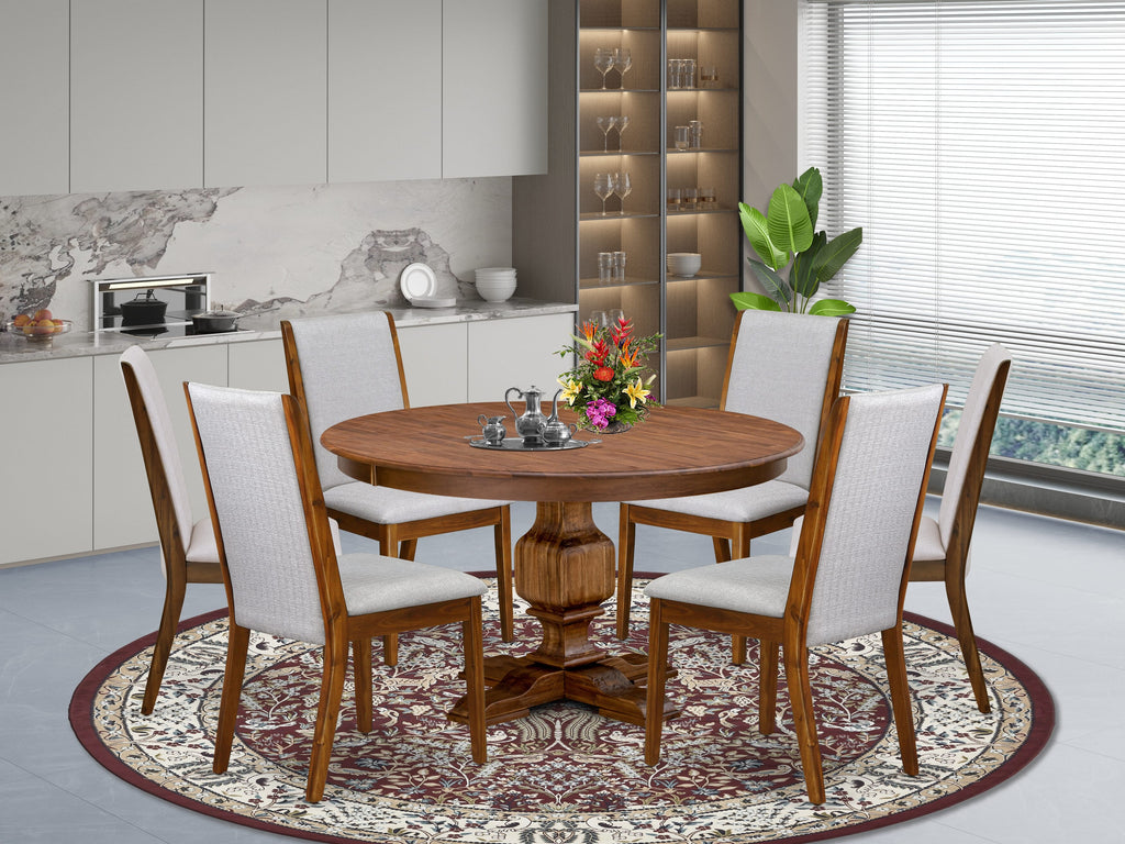 Luxe by East West Furniture - F3LA7-50N-05 - 7-Piece Dining Table Set Includes A Mid Century Modern Table and 6 Grey Linen Fabric Room Chairs with High Back, Antique Walnut