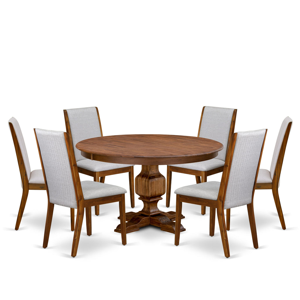 Luxe by East West Furniture - F3LA7-50N-05 - 7-Piece Dining Table Set Includes A Mid Century Modern Table and 6 Grey Linen Fabric Room Chairs with High Back, Antique Walnut