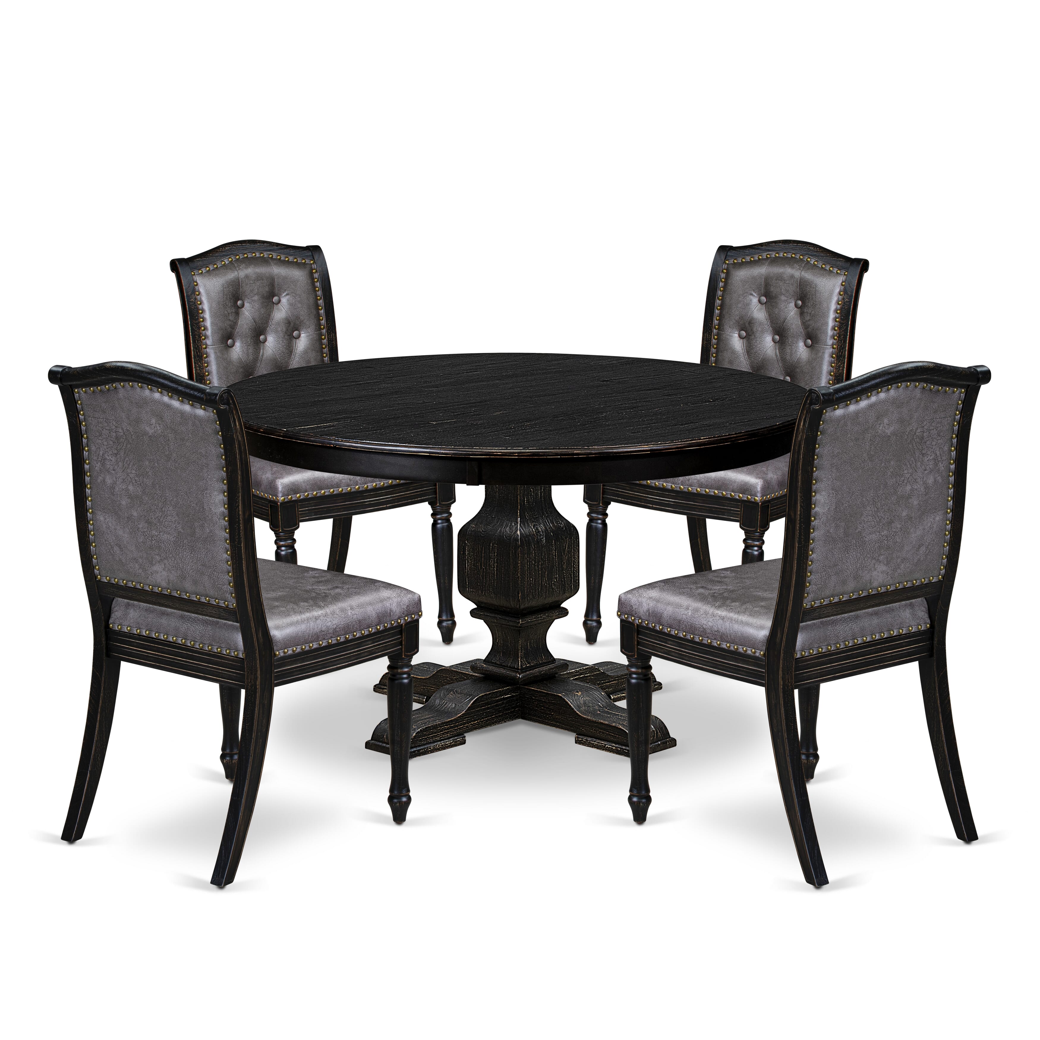 Luxe by East West Furniture - F3MA5-511-34 - 5-piece Dining Room Set consists of a Dining Table and 4 Dark Grey Polyester Fabric Mid Century Modern Chair with Button Tufted Back - Sand Blasting Black
