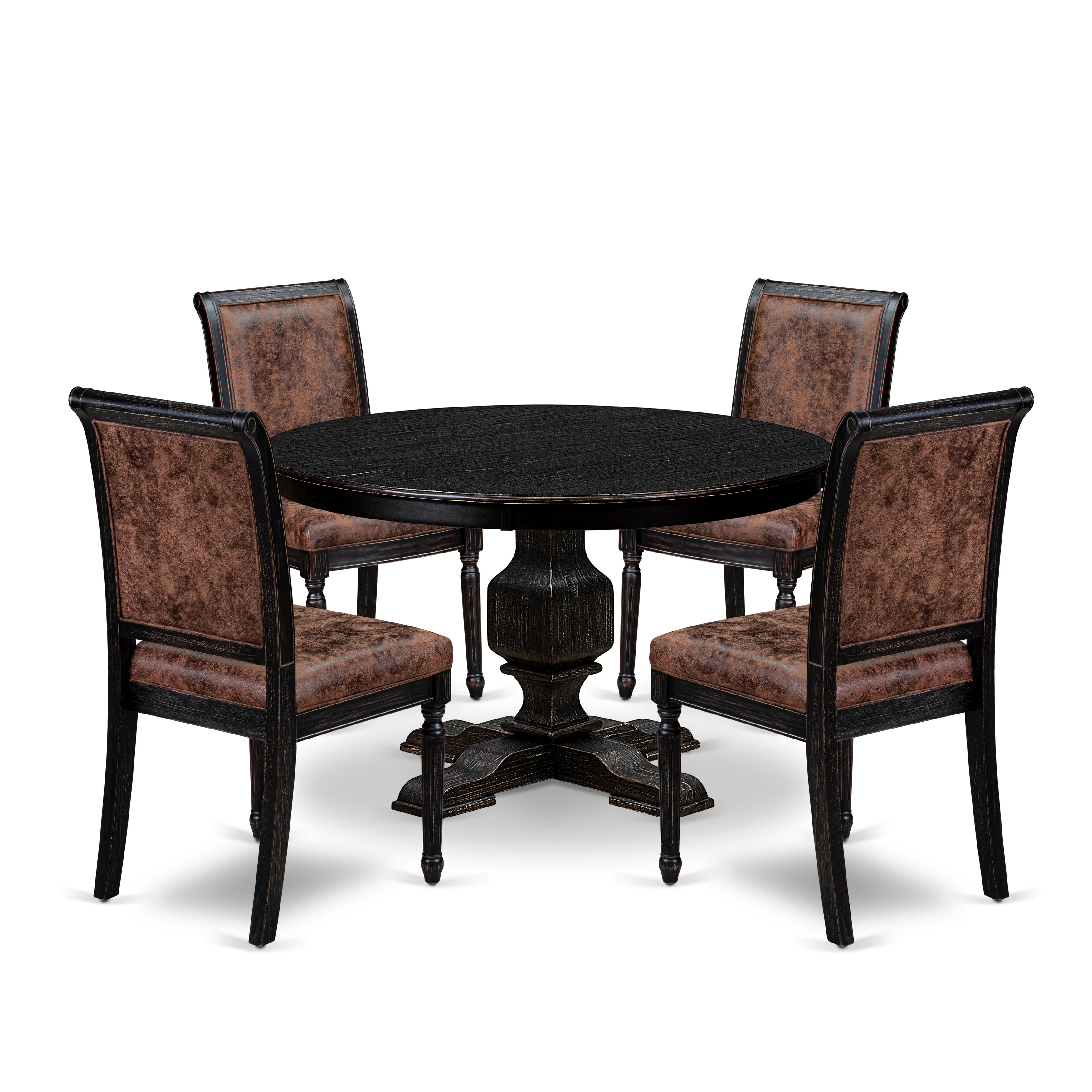 Luxe by East West Furniture - F3TY5-411-33 - 5-piece Kitchen Dining Table Set consists of a Dining Table and 4 Brown Polyester Fabric Parsons Chairs with High Back - Sand Blasting Black Finish