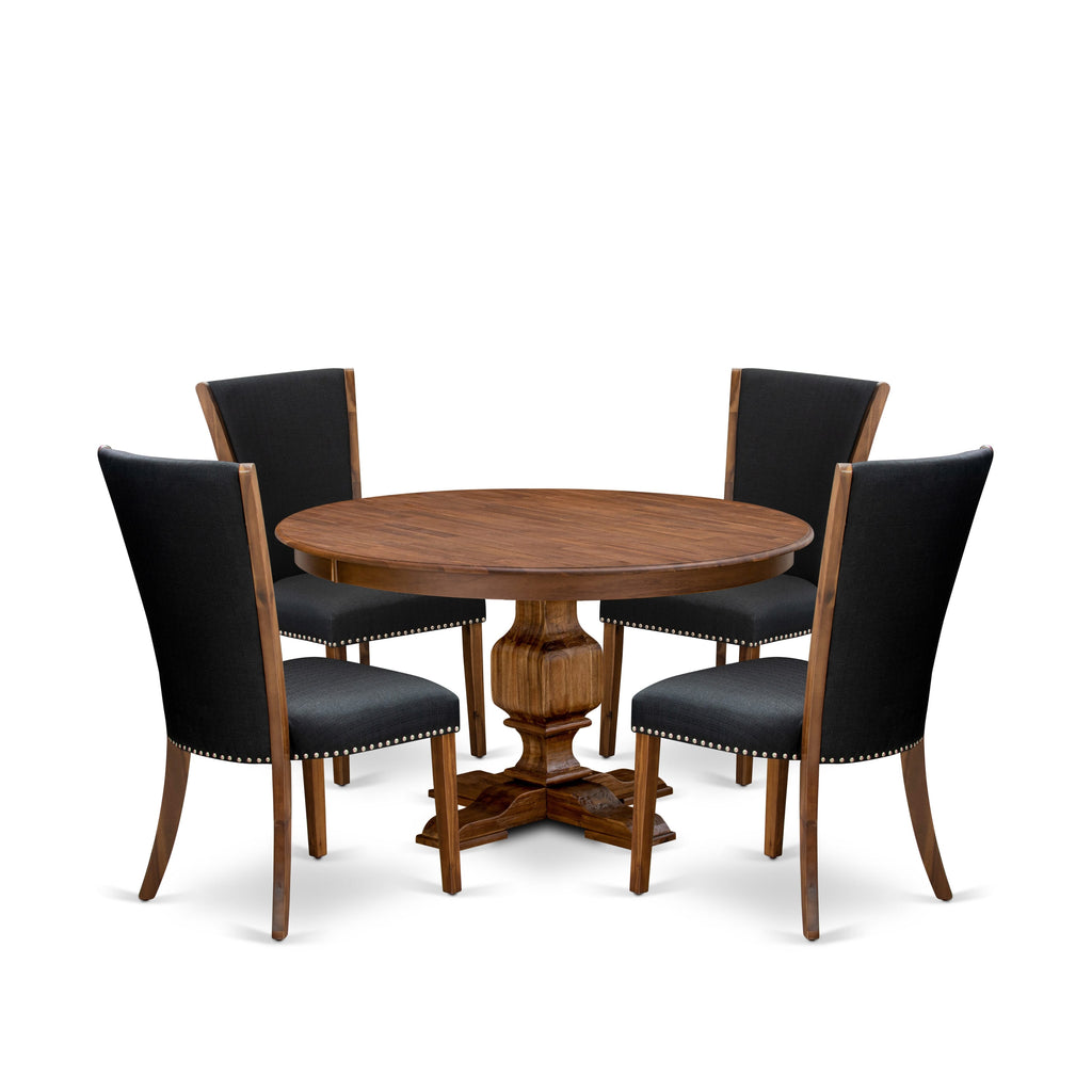 Luxe by East West Furniture F3VE5-50N-24 5 Piece Dining Table Set for 4 Includes a 54" Round Table with Pedestal and 4 Black Linen Fabric Parson Chairs, Antique Walnut