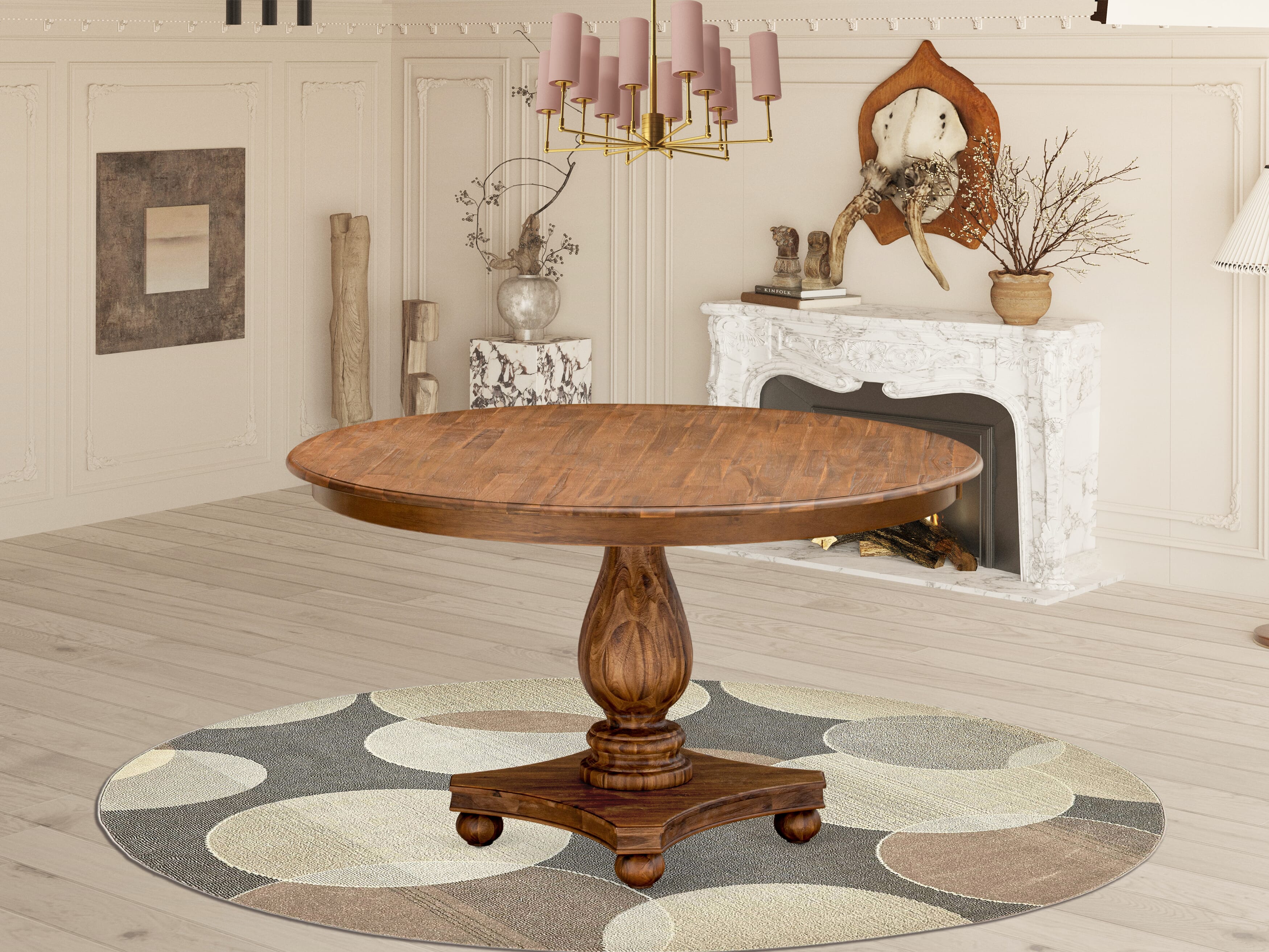 Luxe by East West Furniture F2DA5-50N-23 5-Pc Mid Century Dining Set Consist a Kitchen Table and 4 Beige Red Faux Leather Parson Chairs with Button-Tufted Back, Antique Walnut