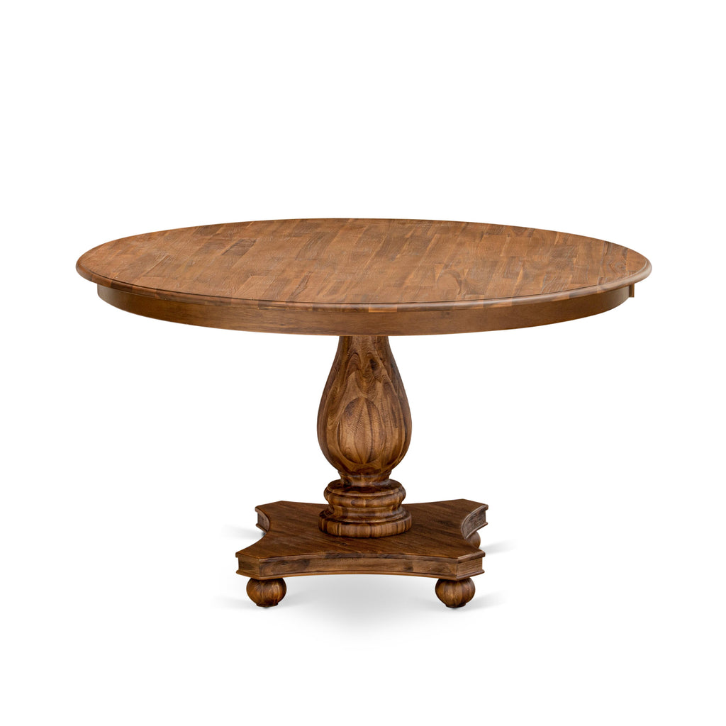 Luxe by East West Furniture F2VE7-50N-04 7 Piece Dinette Set Consists of a 54" Round Dining Table with Pedestal and 6 Light Tan Linen Fabric Parson Chairs, Antique Walnut