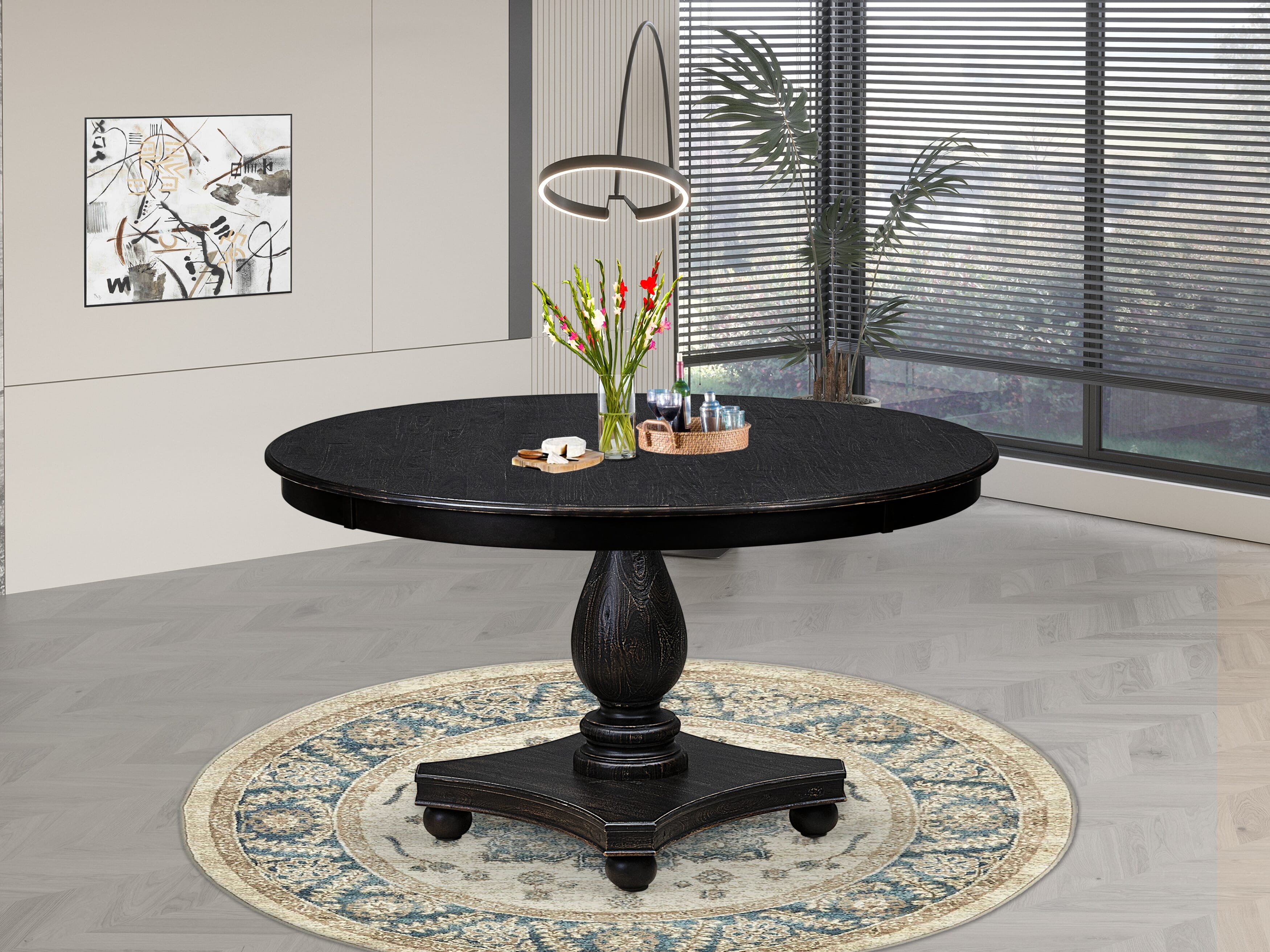 Luxe by East West Furniture F52-11-TP - Dining Room Table with Acacia Wood Round Tabletop � Sand Blasted Black Finish