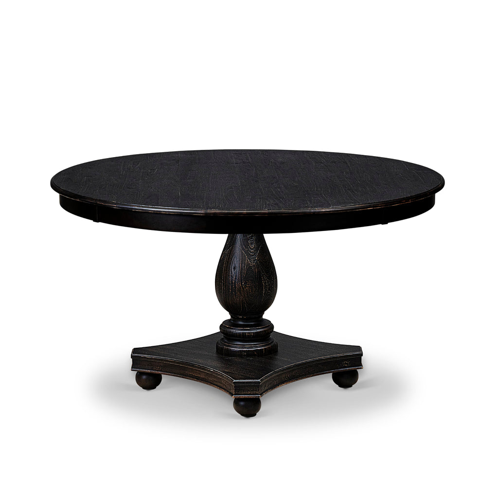 Luxe by East West Furniture F2DA5-511-22 5 Piece Dining Set Consists of a 54" Round Table with Pedestal and 4 Willow Green Faux Leather Upholstered Chairs, Sand Blasted Black