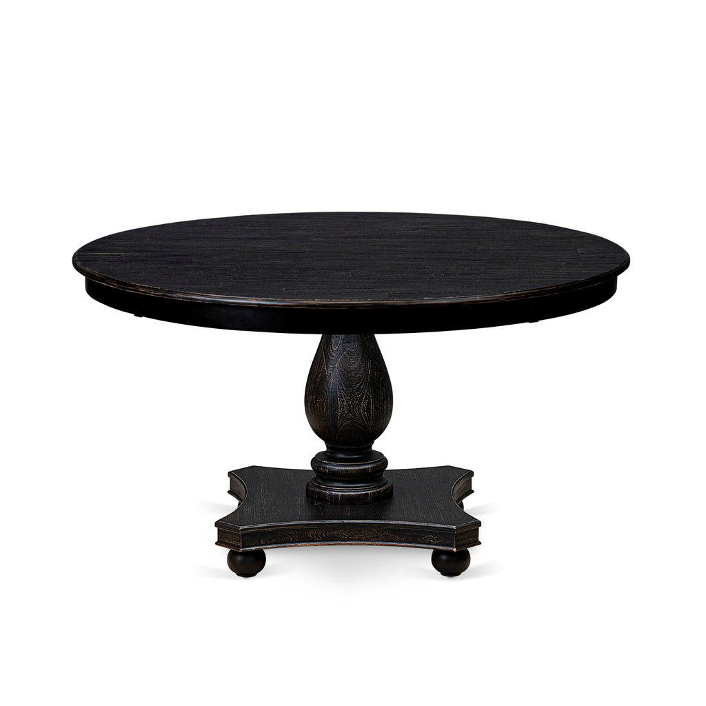 Luxe by East West Furniture F2DA5-511-22 5 Piece Dining Set Consists of a 54" Round Table with Pedestal and 4 Willow Green Faux Leather Upholstered Chairs, Sand Blasted Black