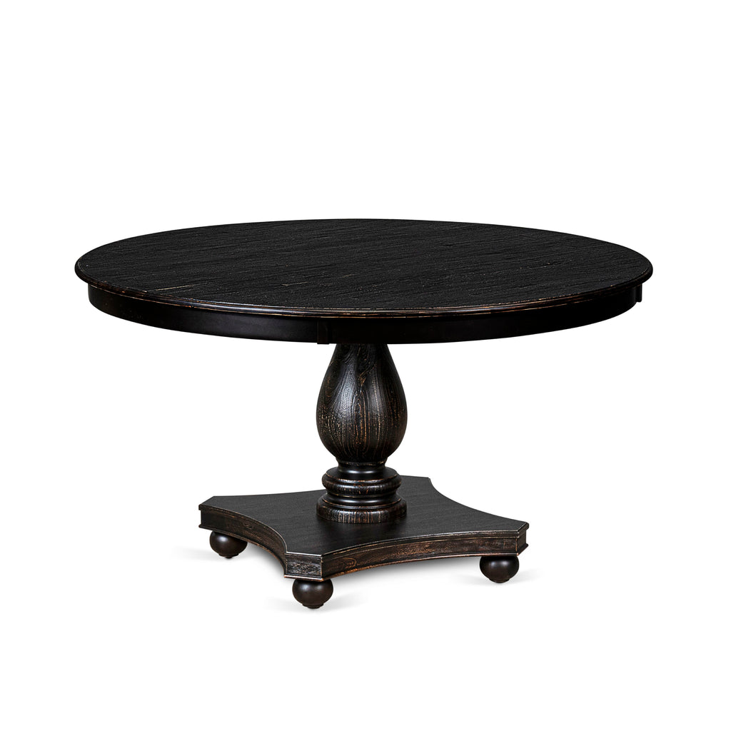 Luxe by East West Furniture F2DA5-511-22 5 Piece Dining Set Consists of a 54" Round Table with Pedestal and 4 Willow Green Faux Leather Upholstered Chairs, Sand Blasted Black