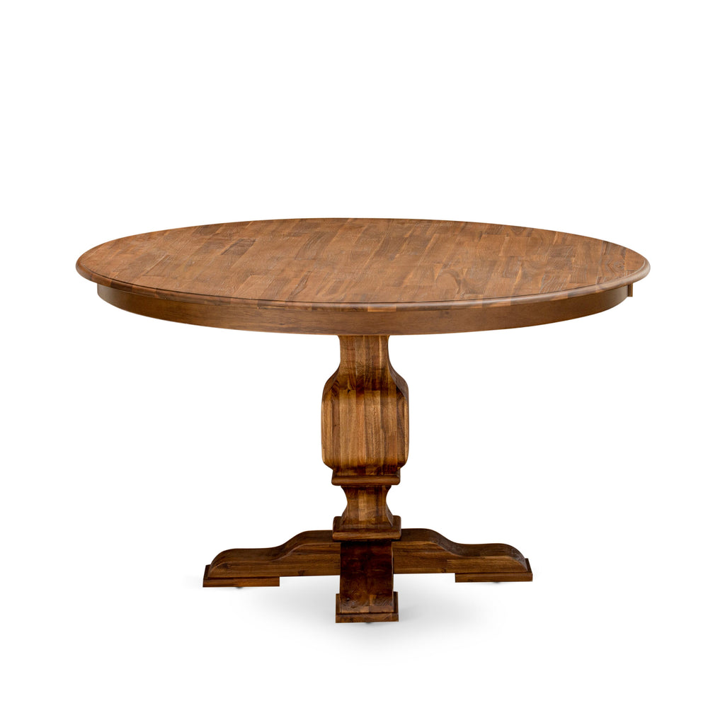 Luxe by East West Furniture F3MZ7-50N-04 7-Pc Kitchen Table Set Includes a Pedestal Table and 6 Light Tan Linen Fabric Dining Room Chairs with Padded Back - Antique Walnut