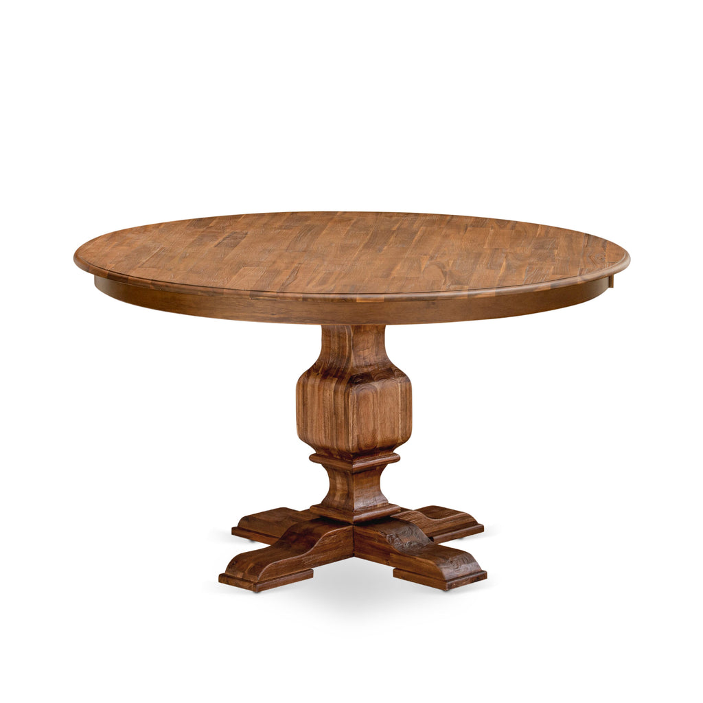 Luxe by East West Furniture F3MZ7-50N-04 7-Pc Kitchen Table Set Includes a Pedestal Table and 6 Light Tan Linen Fabric Dining Room Chairs with Padded Back - Antique Walnut