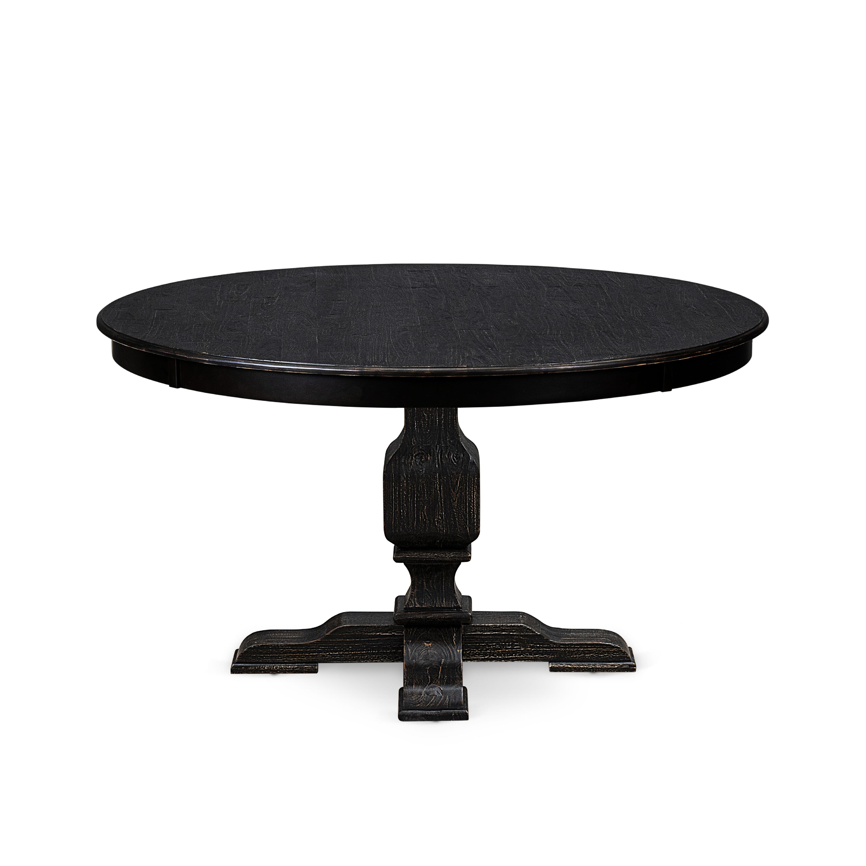 Luxe by East West Furniture - F3TY7-511-33 - 7-piece Dining Room Table Set consists of a Dining Table and 6 Brown Polyester Fabric Padded Chair with High Back - Sand Blasting Black Finish