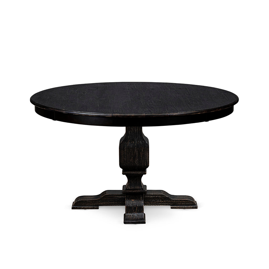 Luxe by East West Furniture F3DA5-511-24 5 Piece Dining Room Set Consists of a 54" Round Table with Pedestal and 4 Black Linen Fabric Upholstered Chairs, Sand Blasted Black