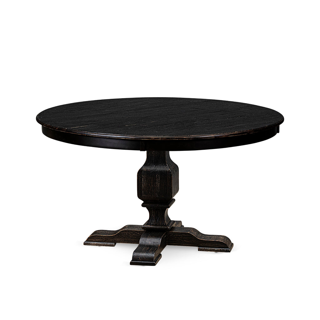 Luxe by East West Furniture F3DA5-511-24 5 Piece Dining Room Set Consists of a 54" Round Table with Pedestal and 4 Black Linen Fabric Upholstered Chairs, Sand Blasted Black