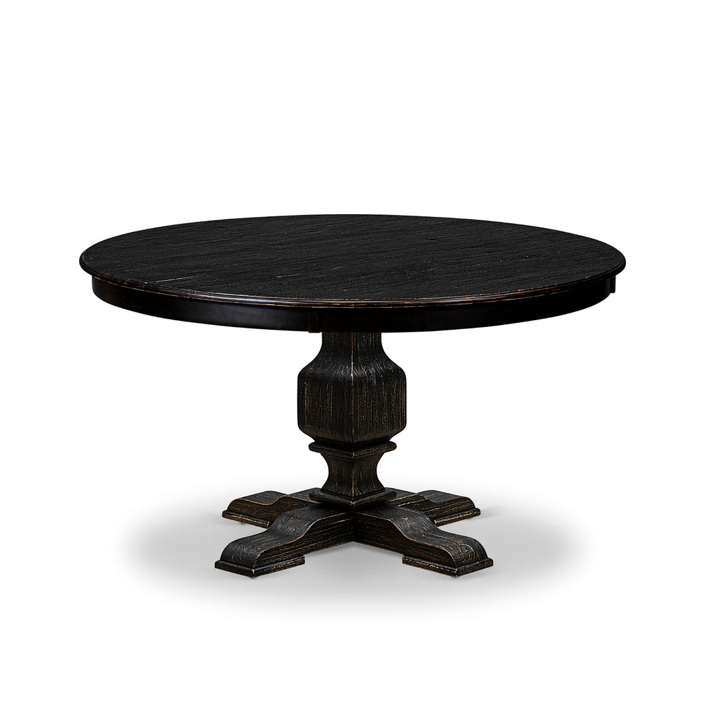 Luxe by East West Furniture F3DA5-511-24 5 Piece Dining Room Set Consists of a 54" Round Table with Pedestal and 4 Black Linen Fabric Upholstered Chairs, Sand Blasted Black