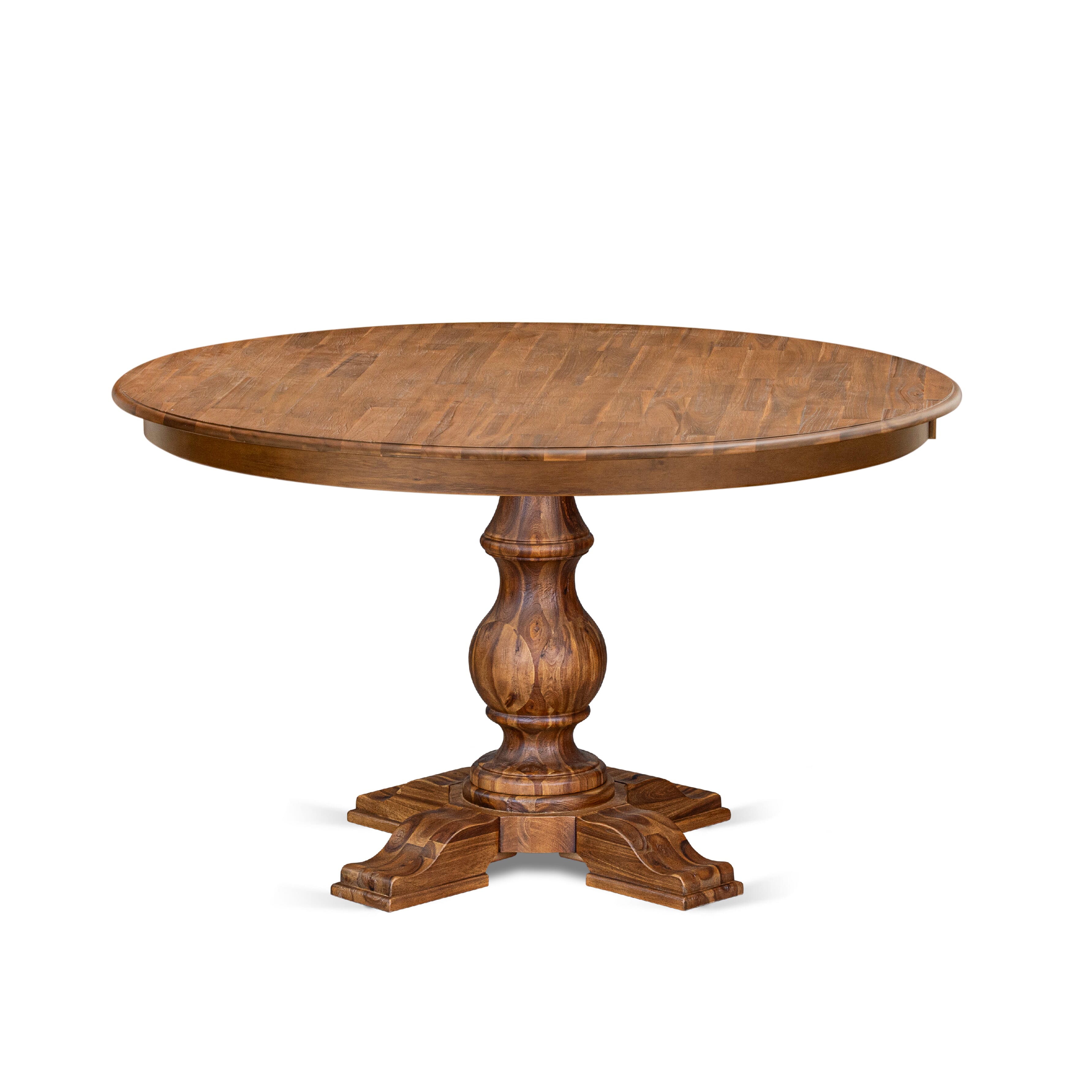 Luxe by East West Furniture F5DA7-50N-24 7-Piece Kitchen Set with Linen Fabric 6 Black upholstered dining chairs, Button-Tufted Backs, and a 54"Round Table in Antique Walnut Finish.