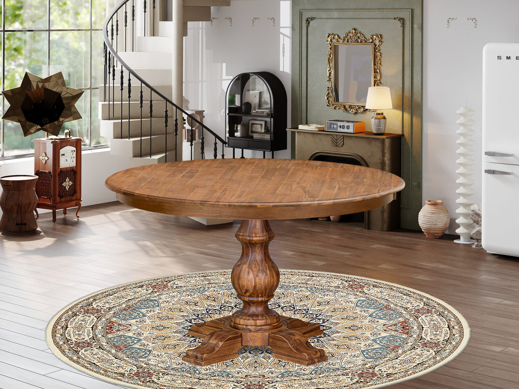 Luxe by East West Furniture F55-0N-TP - Mid Century Modern Dining Table with Acacia Wood Round Tabletop – Antique Walnut Finish