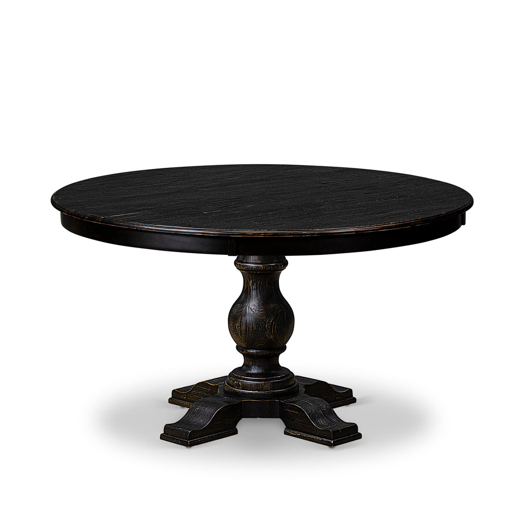 Luxe by East West Furniture F55-11-TP - Mid Century Dining Table with Acacia Wood Round Tabletop – Sand Blasted Black Finish