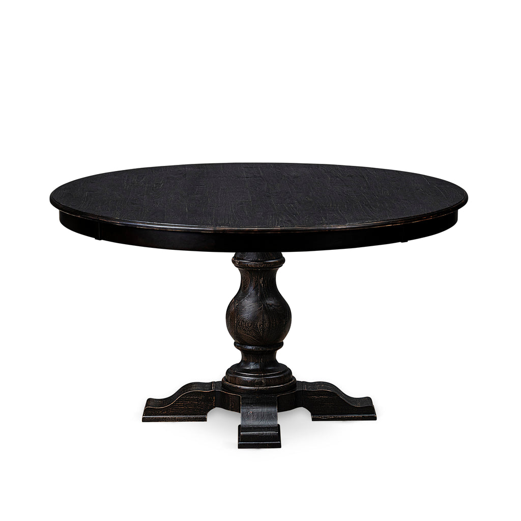 Luxe by East West Furniture F55-11-TP - Mid Century Dining Table with Acacia Wood Round Tabletop – Sand Blasted Black Finish