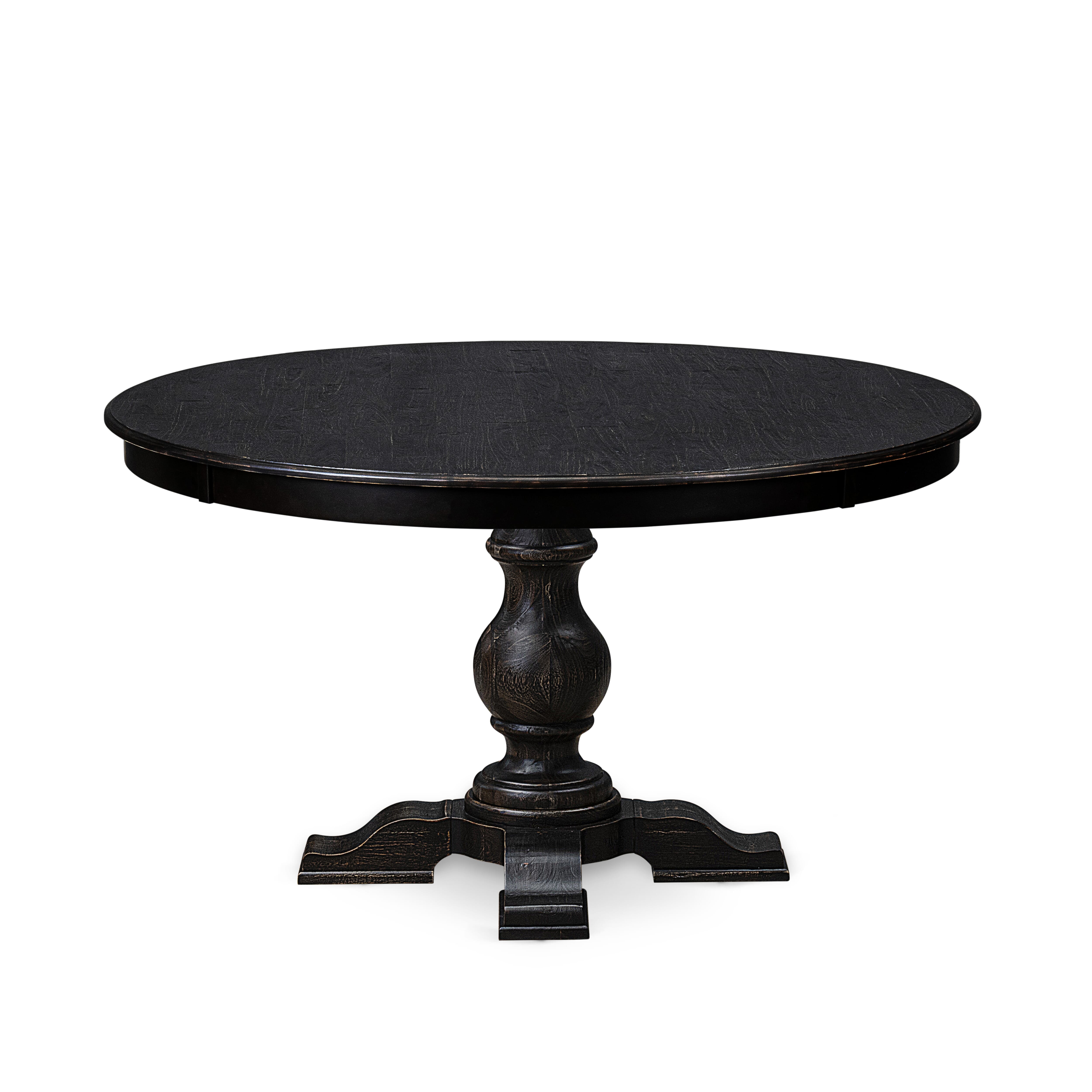 Luxe by East West Furniture - F5TY5-511-33 - 5-piece Dining Table Set consists of a Dining Table and 4 Brown Polyester Fabric Dining Room Chairs with High Back - Sand Blasting Black Finish
