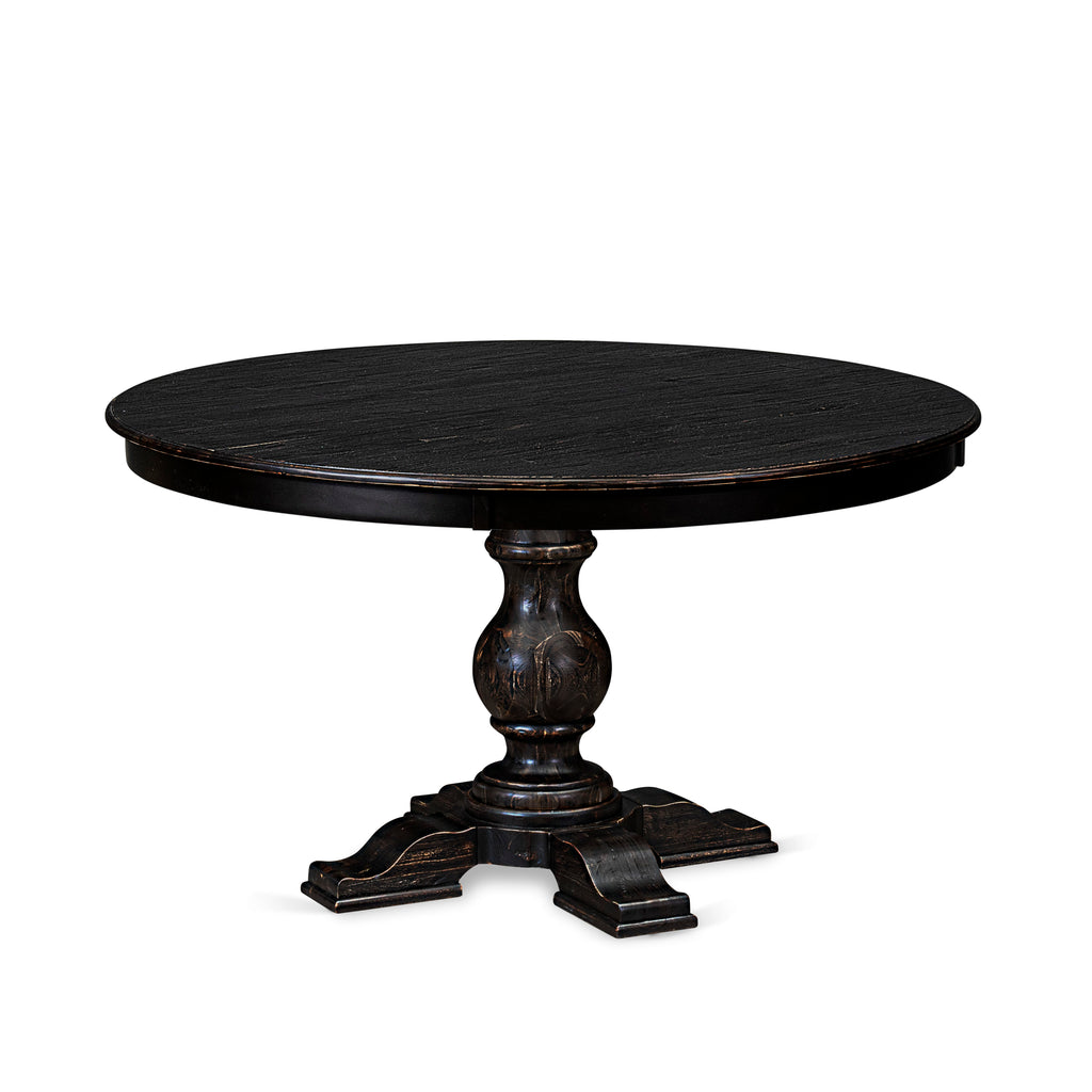 Luxe by East West Furniture F55-11-TP - Mid Century Dining Table with Acacia Wood Round Tabletop – Sand Blasted Black Finish