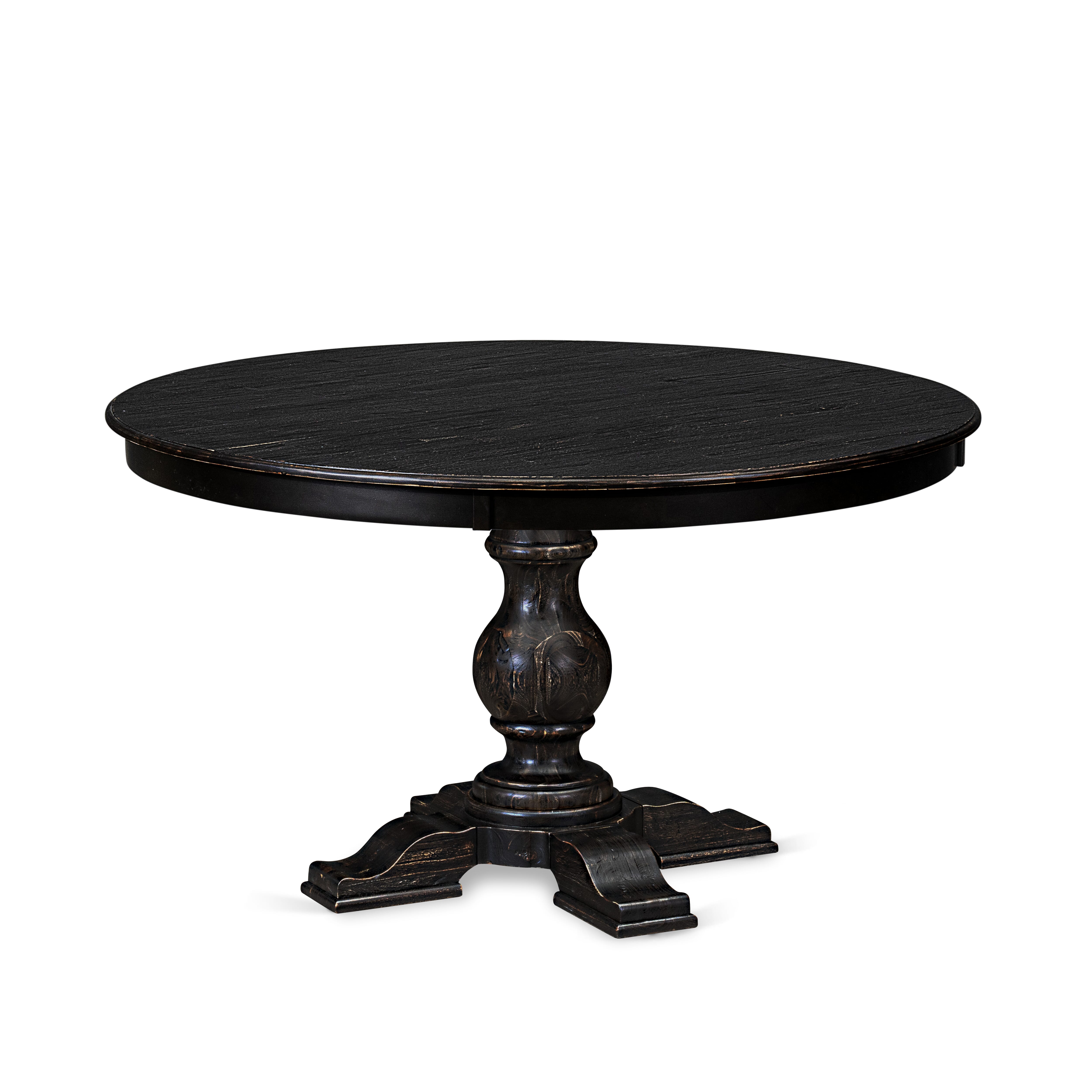 Luxe by East West Furniture F5DA7-511-12 7-Piece Kitchen Table Set with Faux Leather 6 Dark Gray Dining chairs, Button-Tufted Backs, and a 54"Round Table in Sand Blasted Black Finish.