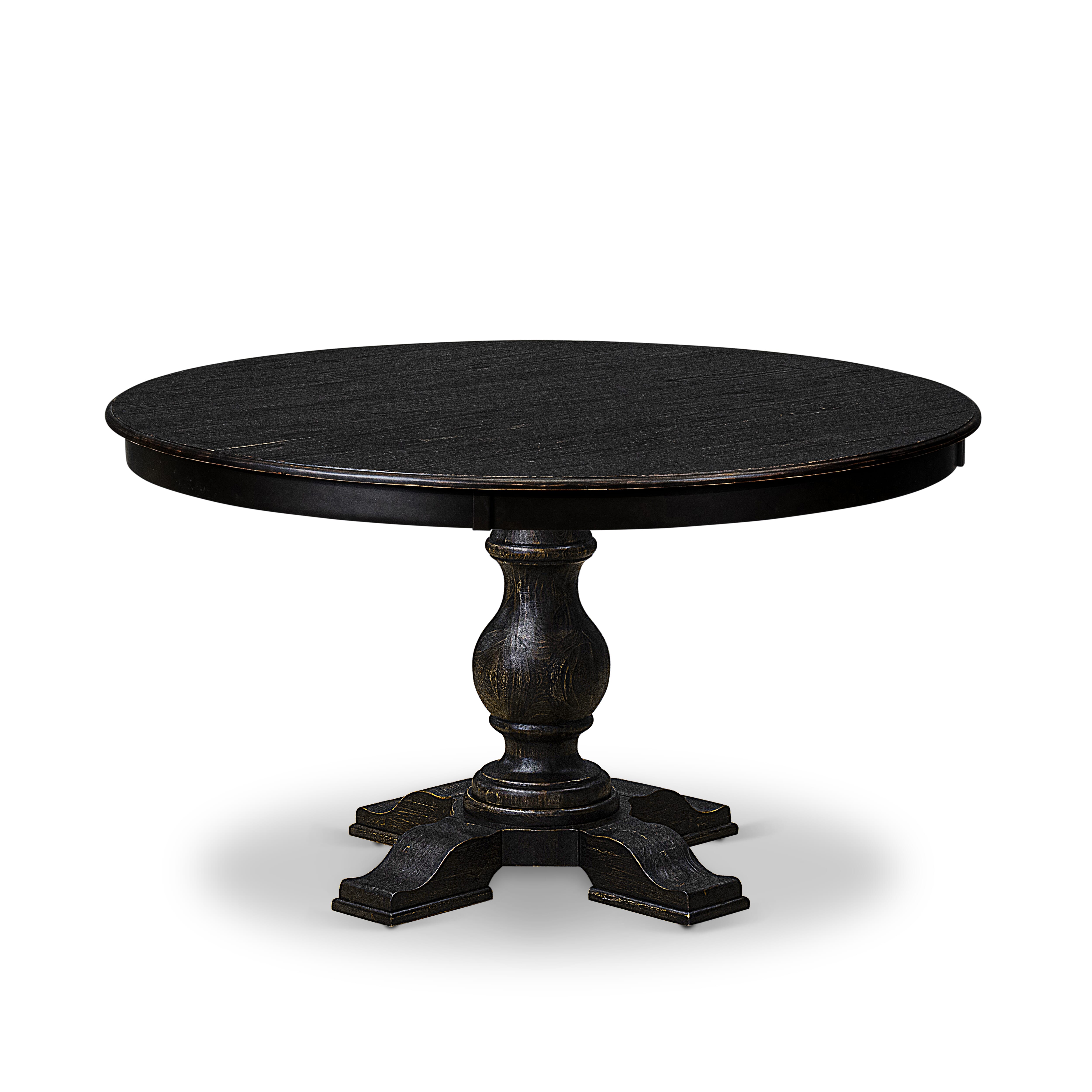 Luxe by East West Furniture F5DA7-511-12 7-Piece Kitchen Table Set with Faux Leather 6 Dark Gray Dining chairs, Button-Tufted Backs, and a 54"Round Table in Sand Blasted Black Finish.