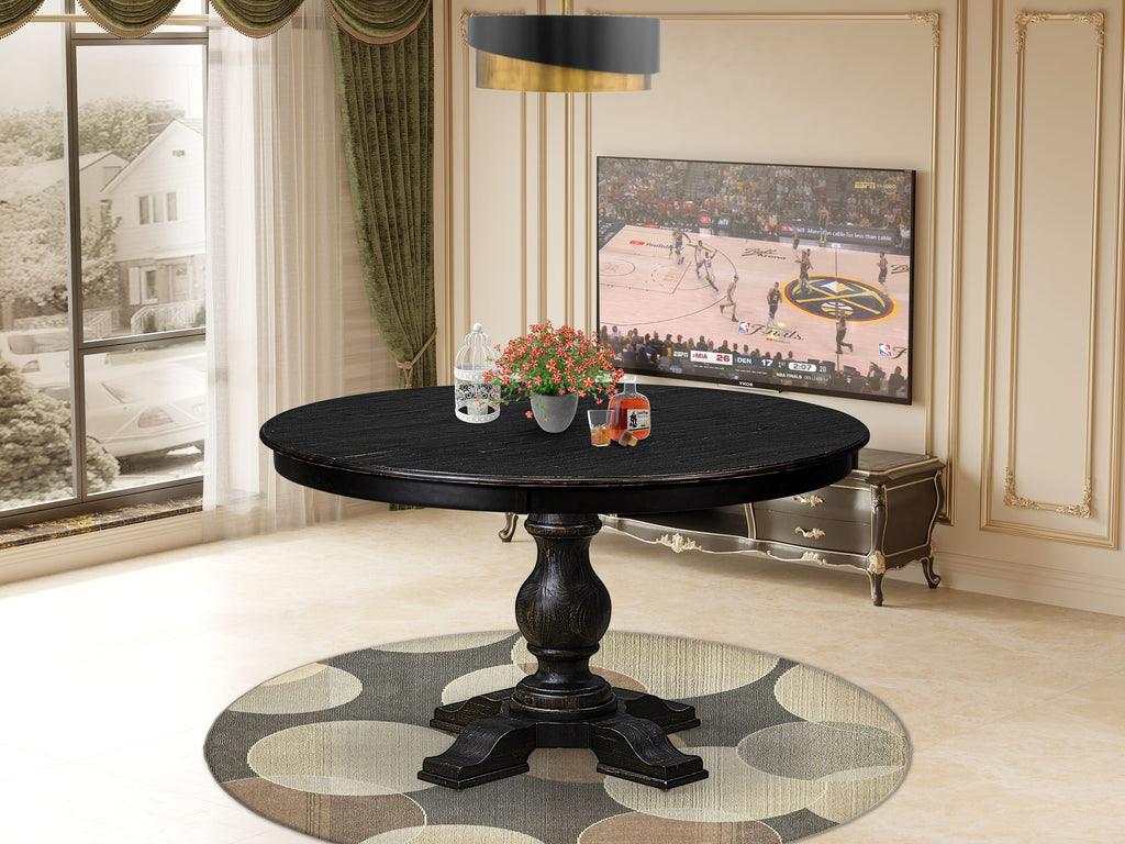 Luxe by East West Furniture F55-11-TP - Mid Century Dining Table with Acacia Wood Round Tabletop – Sand Blasted Black Finish