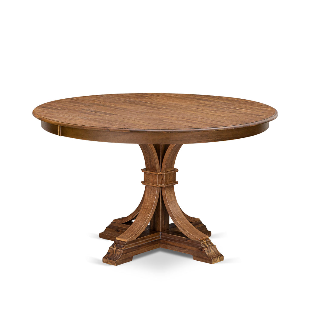 Luxe by East West Furniture F7VE5-50N-24 5 Piece Dinette Set for 4 Consists of a 54" Round Table with Pedestal and 4 Black Linen Fabric Padded Chairs, Antique Walnut