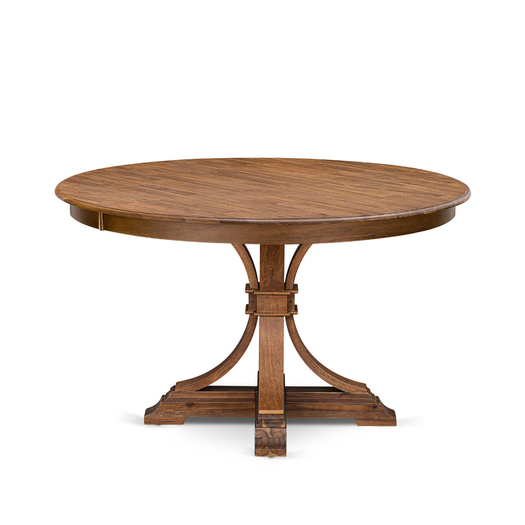 Luxe by East West Furniture F7VE5-50N-24 5 Piece Dinette Set for 4 Consists of a 54" Round Table with Pedestal and 4 Black Linen Fabric Padded Chairs, Antique Walnut