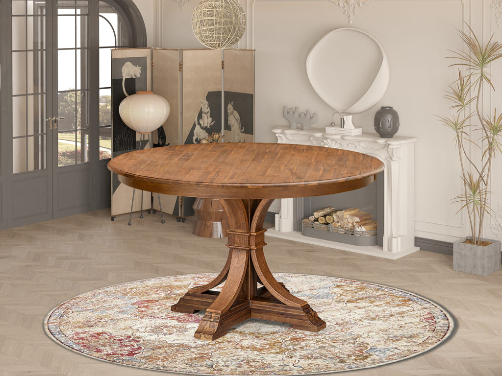 Luxe by East West Furniture F7VE5-50N-04 5 Piece Kitchen Table Set Contains a 54" Round Table with Pedestal and 4 Light Tan Linen Fabric Parson Chairs, Antique Walnut