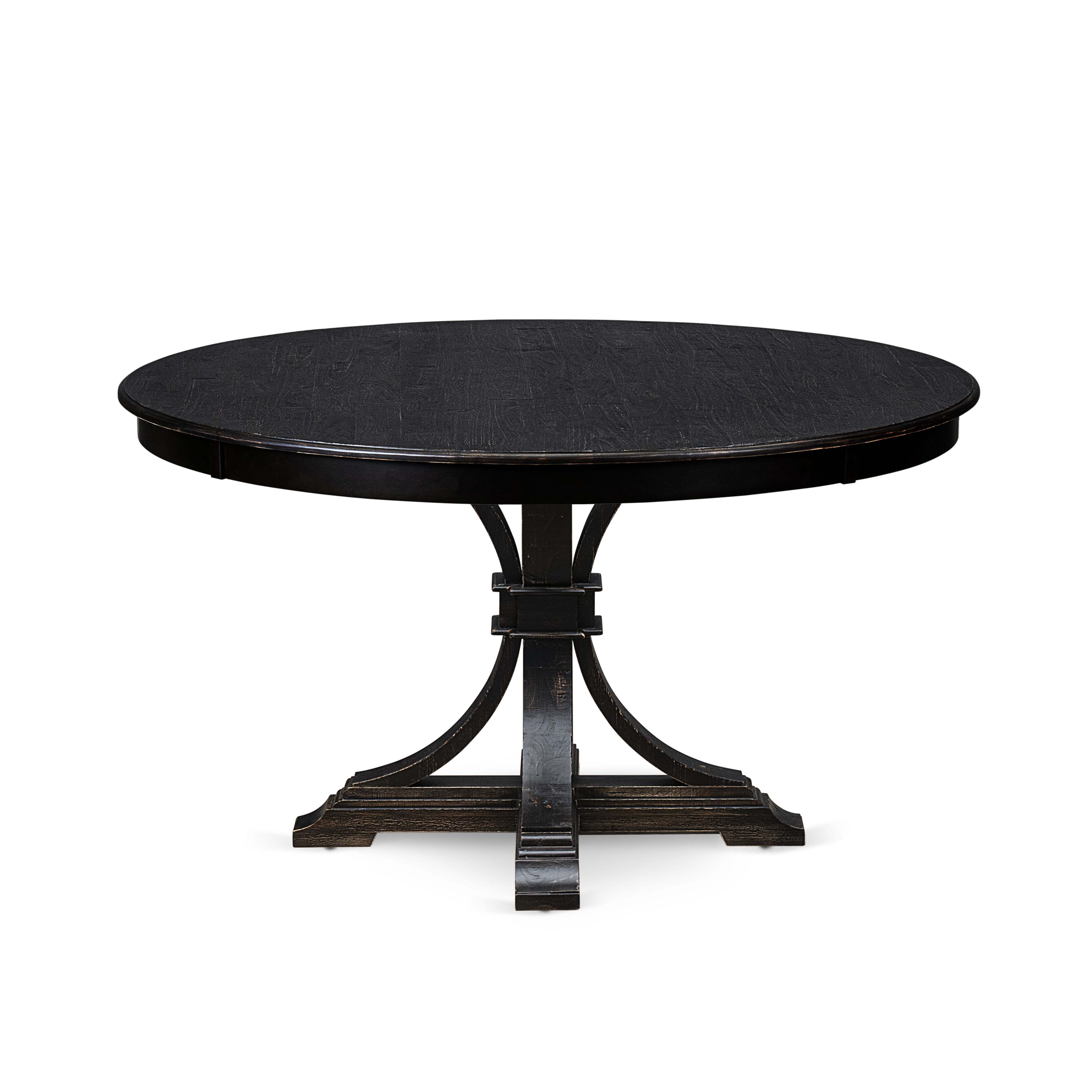 Luxe by East West Furniture - F7TY7-511-33 7-Piece Dining Room Table Set Includes a Round Dinner Table and 6 Brown Textured Polyester Chairs with High Back, Sand Blasting Black Finish.