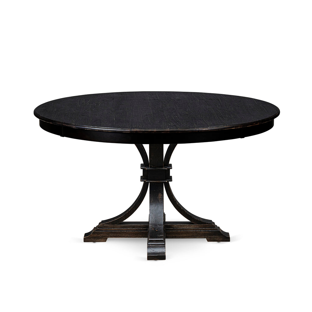 Luxe by East West Furniture F7DA7-511-13 7-piece Kitchen Table Set with Faux Leather 6 Platinum Gray parson dining chairs, Button-Tufted Backs, and a 54"Round Table in Sand Blasted Black Finish.