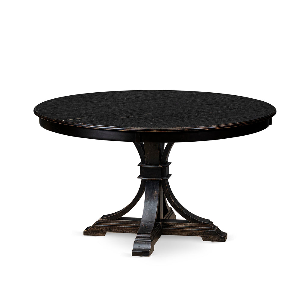 Luxe by East West Furniture F7DA5-511-13 5-Piece Dining Room Set with Faux Leather 4 Platinum Gray modern kitchen chairs, Button-Tufted Backs, and a 54"Round Breakfast Table in Sand Blasted Black Finish.