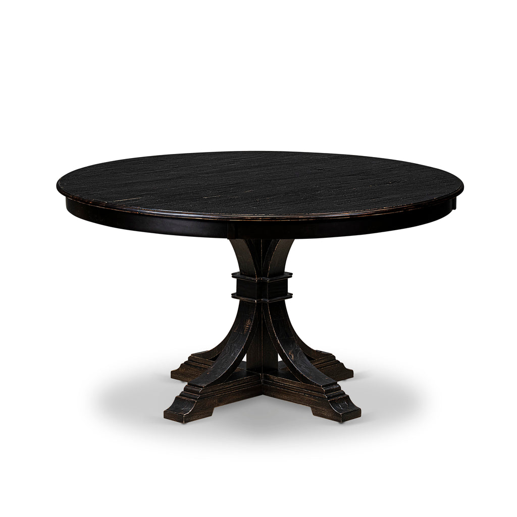 Luxe by East West Furniture F7DA7-511-13 7-piece Kitchen Table Set with Faux Leather 6 Platinum Gray parson dining chairs, Button-Tufted Backs, and a 54"Round Table in Sand Blasted Black Finish.