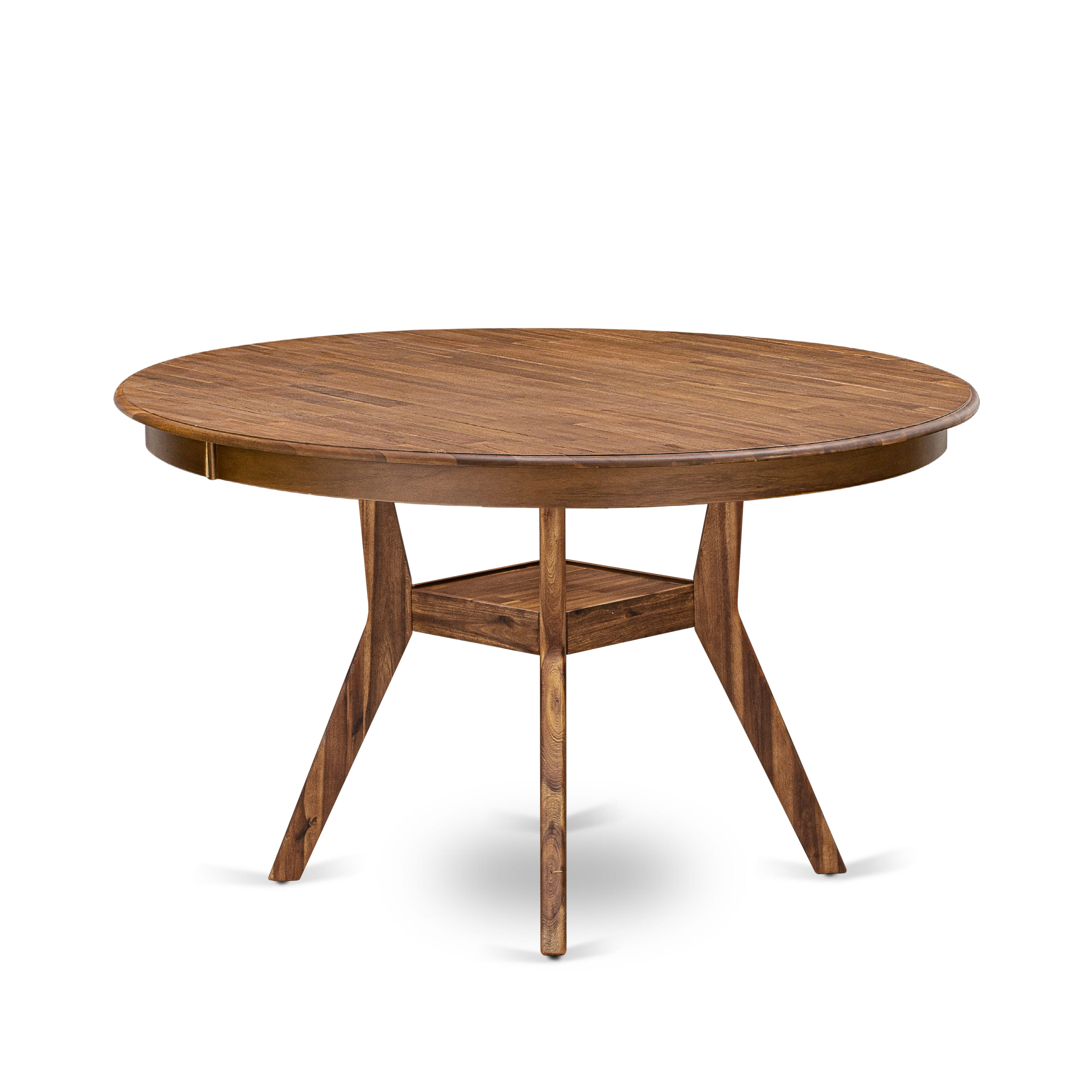 Luxe by East West Furniture F8DA7-50N-24 7-Piece Mid Century Kitchen Set with Linen Fabric 6 Black Dining chairs, Button-Tufted Backs, and a 54"Round Table in Antique Walnut Finish.