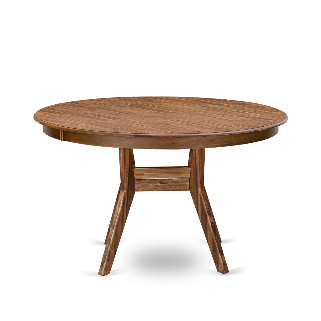 Luxe by East West Furniture F8VE7-50N-24 7 Piece Dining Set for 6 Consists of a 54" Round Table with Pedestal and 6 Black Linen Fabric Parson Chairs, Antique Walnut