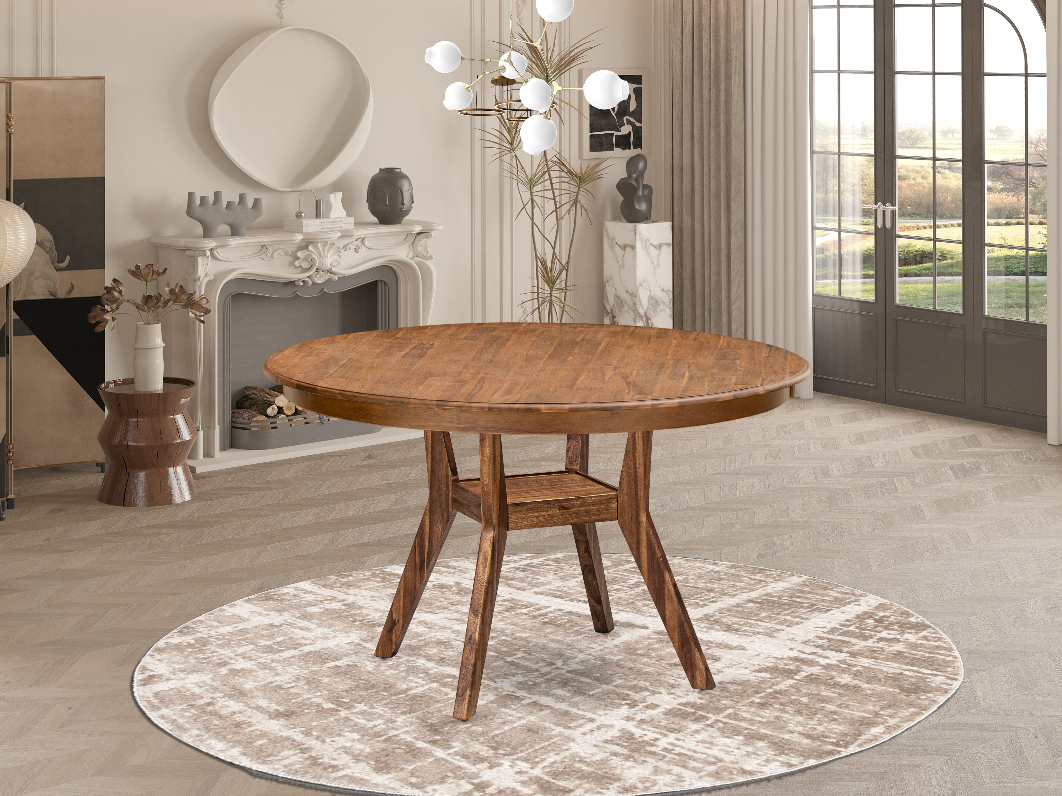 Luxe by East West Furniture - F8LA5-50N-05 - 5-Piece Mid Century Dining Set Consist of A Dining Table and 4 Grey Linen Fabric Upholstered Chair with High Back, Antique Walnut