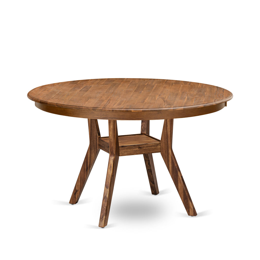 Luxe by East West Furniture F8VE7-50N-04 7 Piece Kitchen Table Set Contains a 54" Round Table with Pedestal and 6 Light Tan Linen Fabric Parson Chairs, Antique Walnut