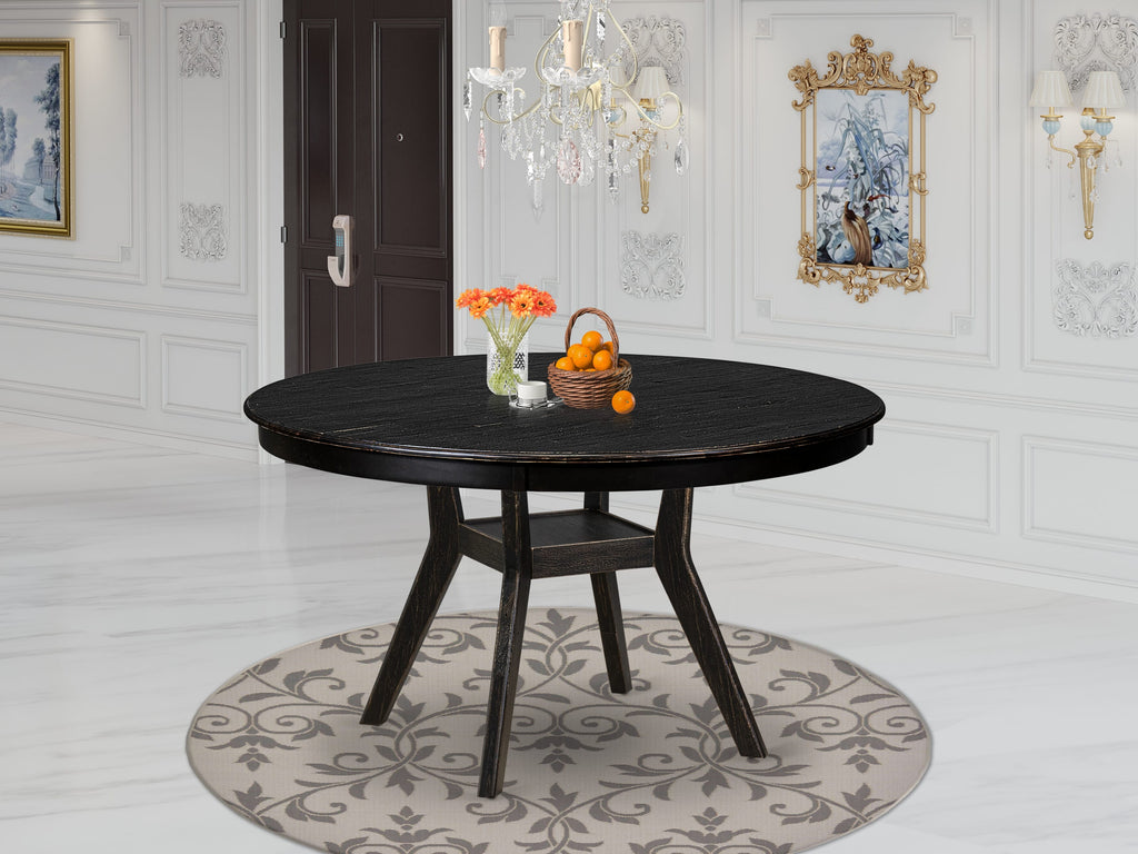 Luxe by East West Furniture F8DA7-511-29 7 Piece Dining Table Set Contains a 54" Round Table with Pedestal and 6 Navy Blue Faux Leather Upholstered Chairs, Sand Blasted Black