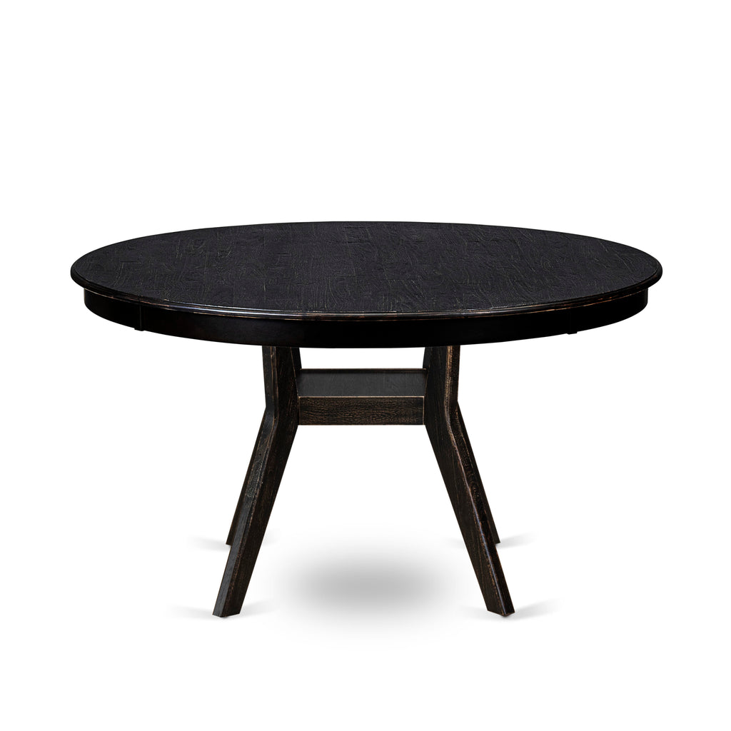 Luxe by East West Furniture F8DA5-511-29 5 Piece Dining Table Set Consists of a 54" Round Table with Pedestal and 4 Navy Blue Faux Leather Parson Chairs, Sand Blasted Black