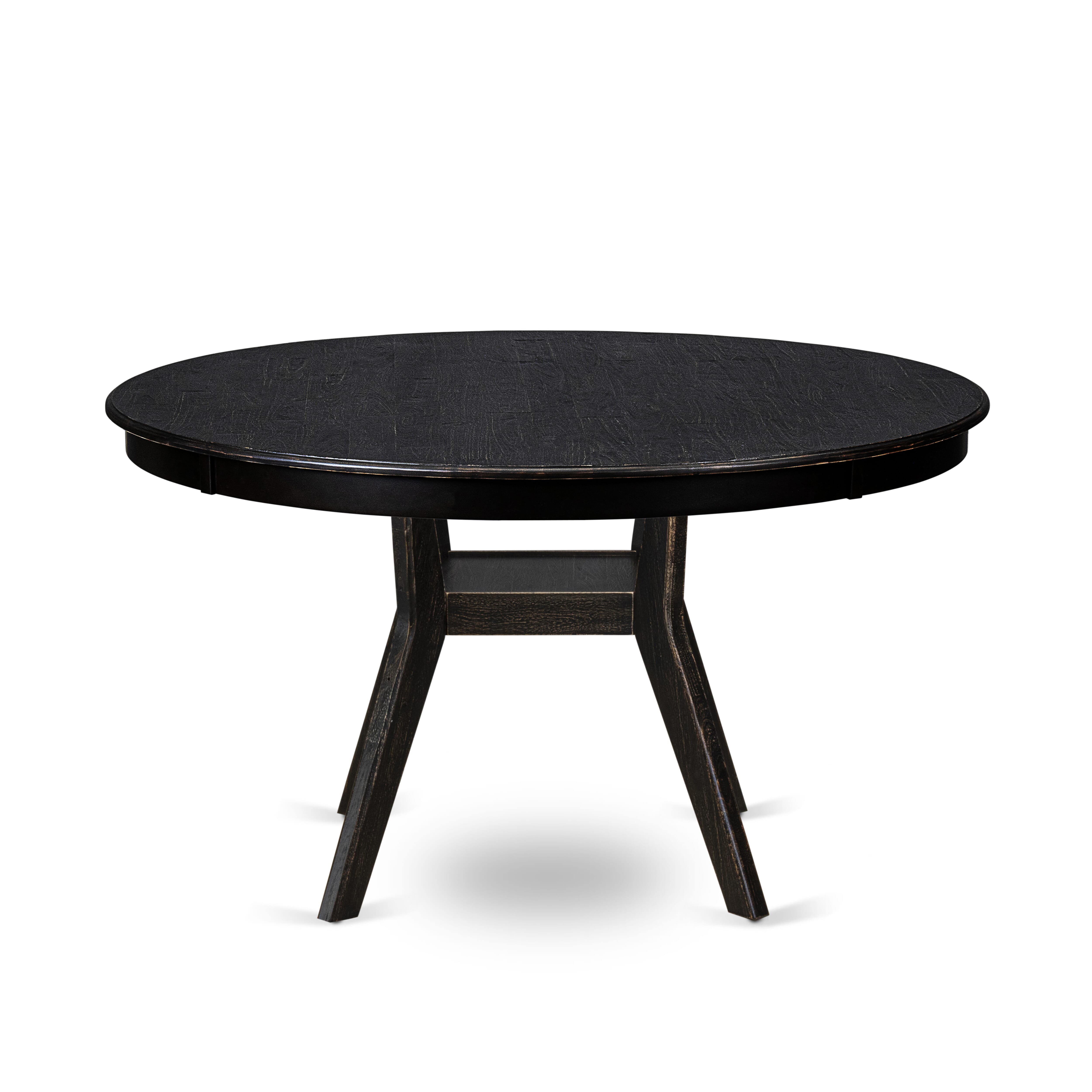 Luxe by East West Furniture - F8AM5-511-28 5-Piece Dining Set Includes a Round Dining Room Table and 4 Dark Gray Polyester Chairs with High Back, Sand Blasting Black Finish.